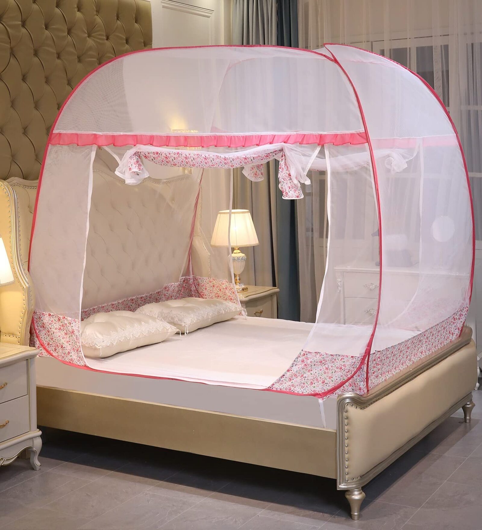 Premium King Size Bed Polyester Mosquito Net In Pink