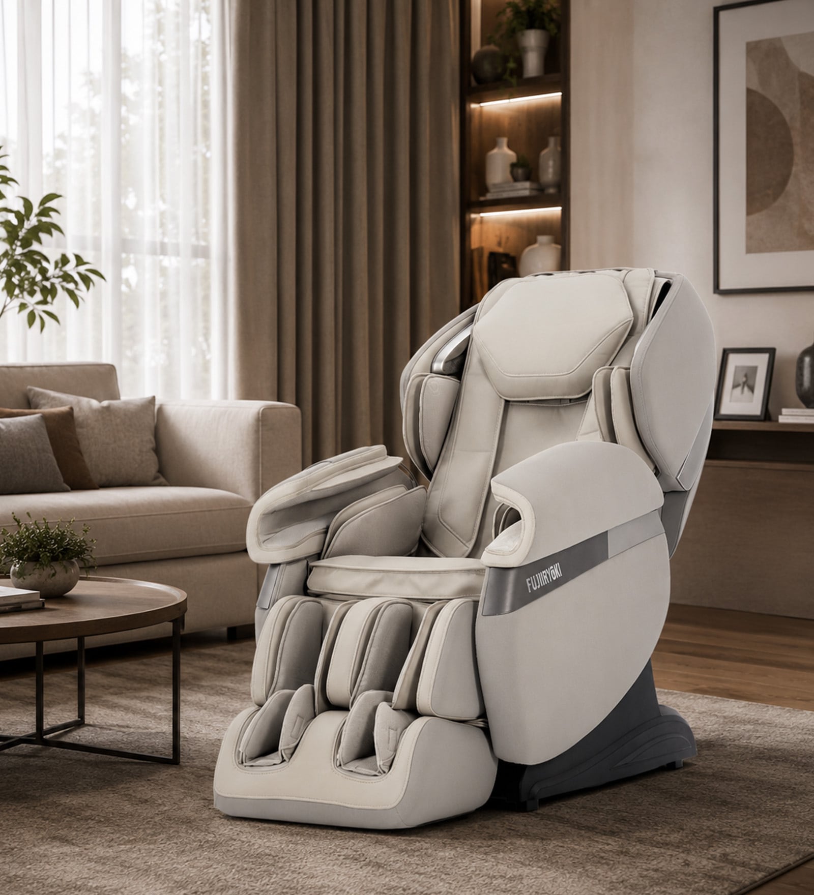 Premium Leather Massage Chair In Beige Colour Premium Leather Massage Chair In Beige Colour