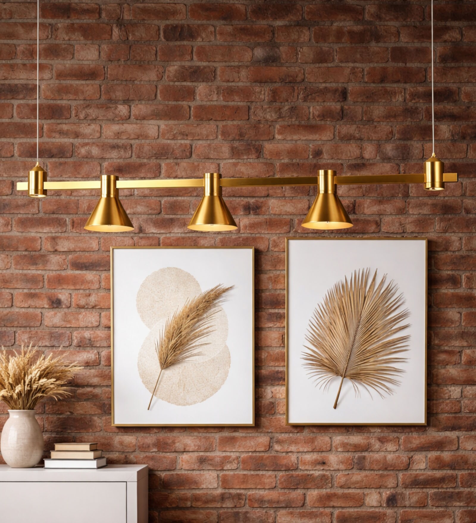 Premium Linear Brass Conical Pendant Light   30W | Adjustable Hanging | 4ft Length