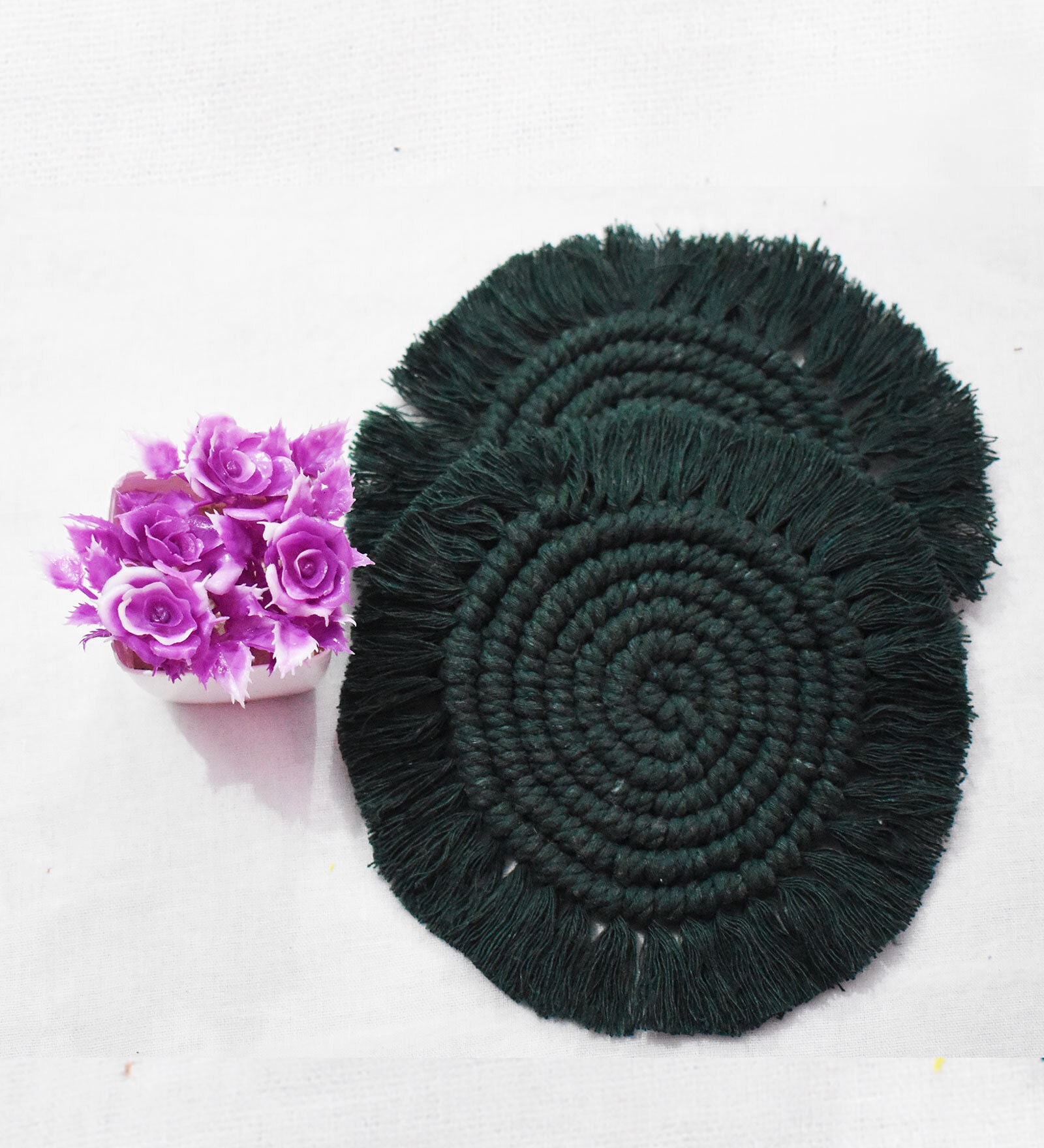 Premium Handmade Green Macrame (Set of 2) Table Coaster