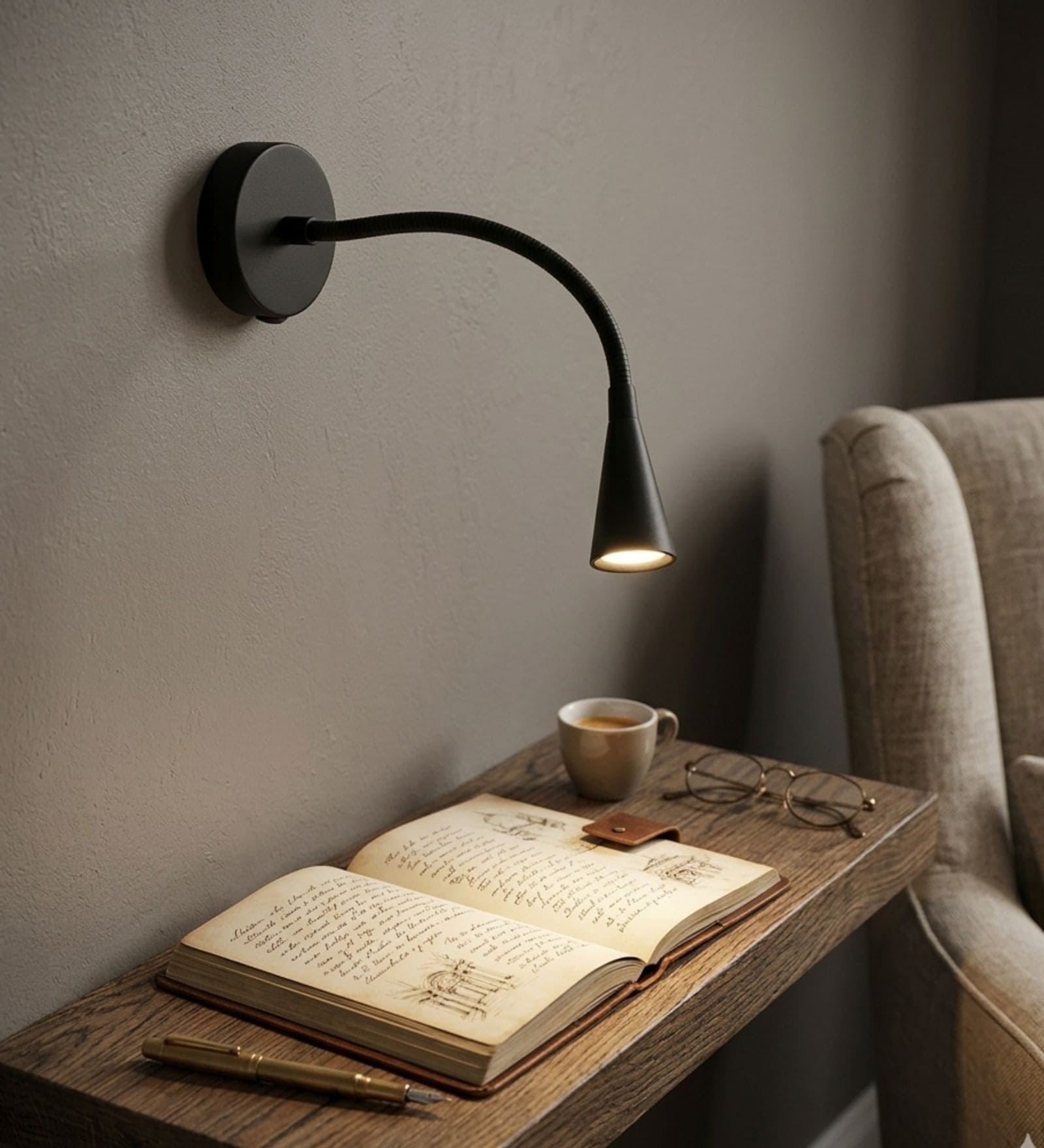 Premium Matte Black LED Wall Light with Flexible Gooseneck Arm