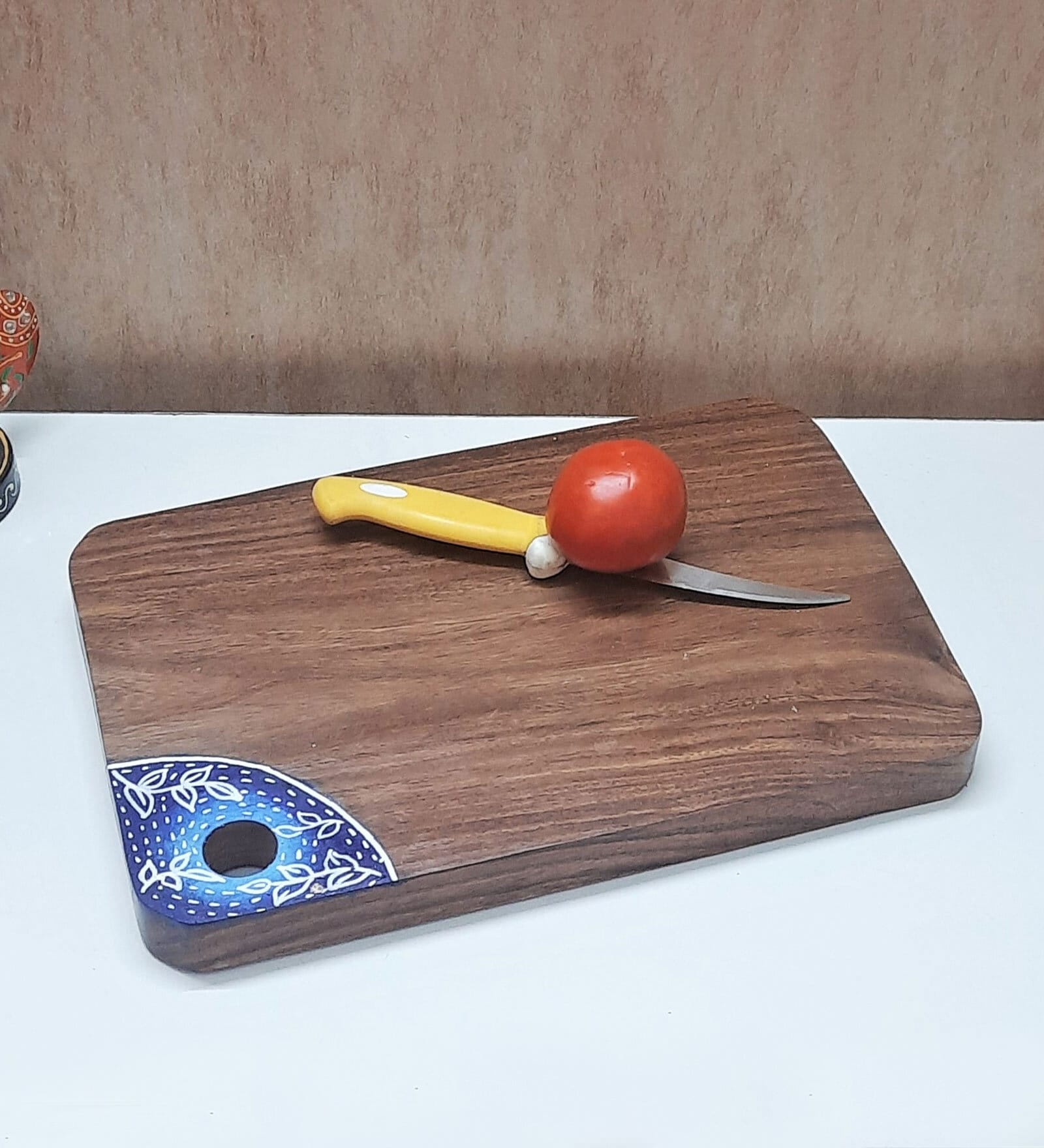 Premium Natural Brown  Handpainted  Wood  Chopping Board