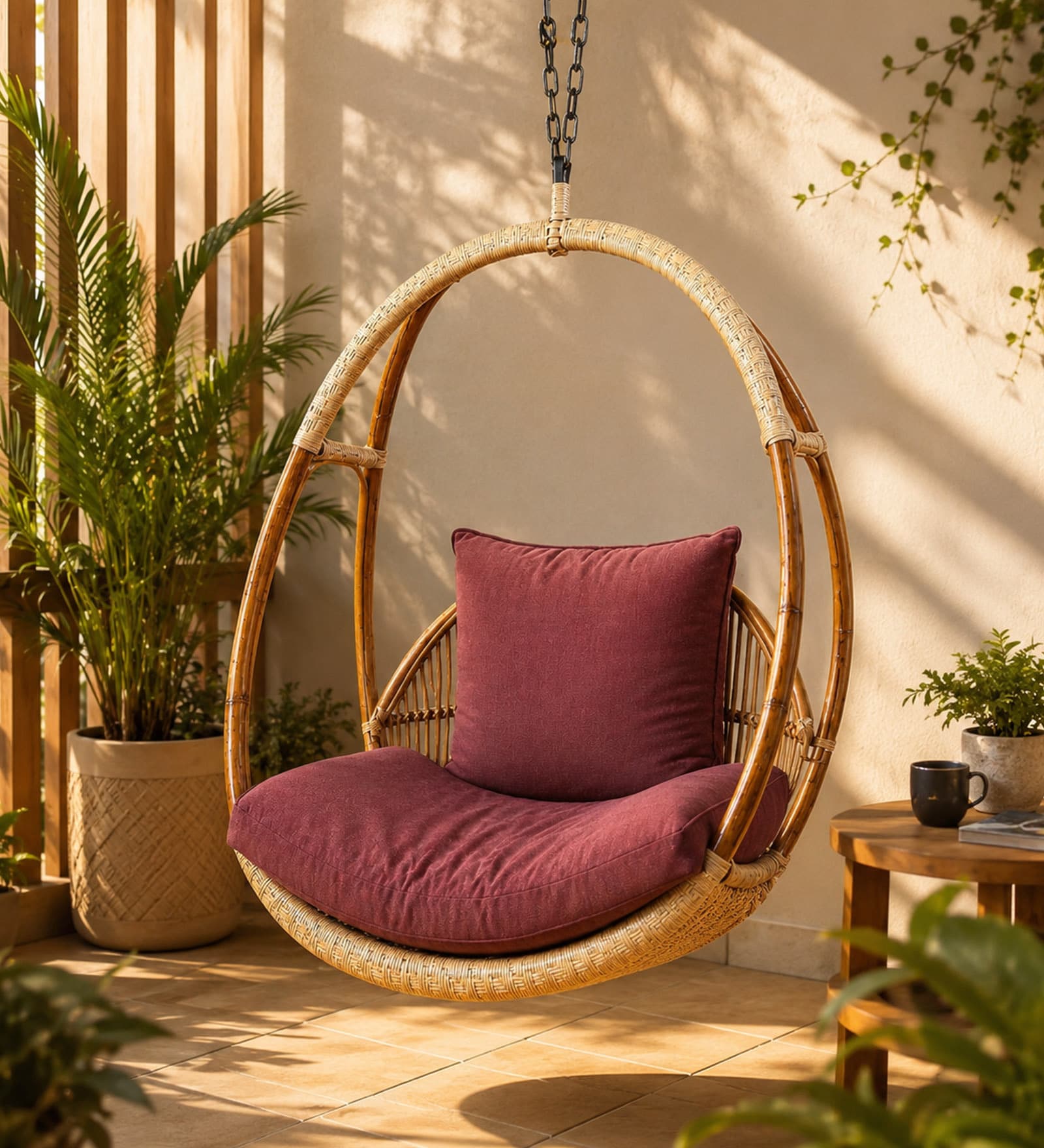 Premium Natural Rattan 1 Seater Hanging Swing Jhoola Premium Natural Rattan 1 Seater Hanging Swing Jhoola