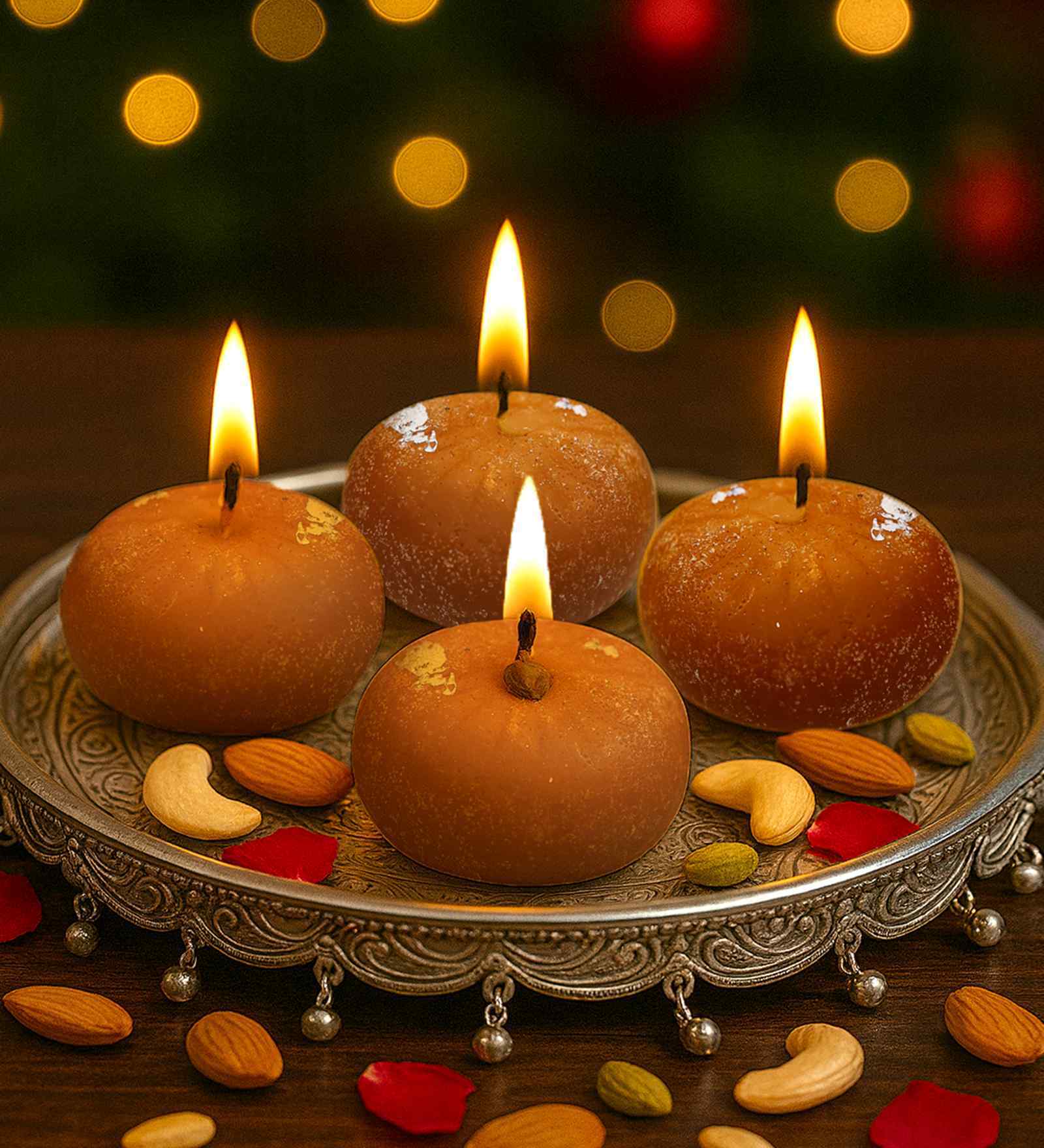 Set Of 4 Brown Wax Peda Candles