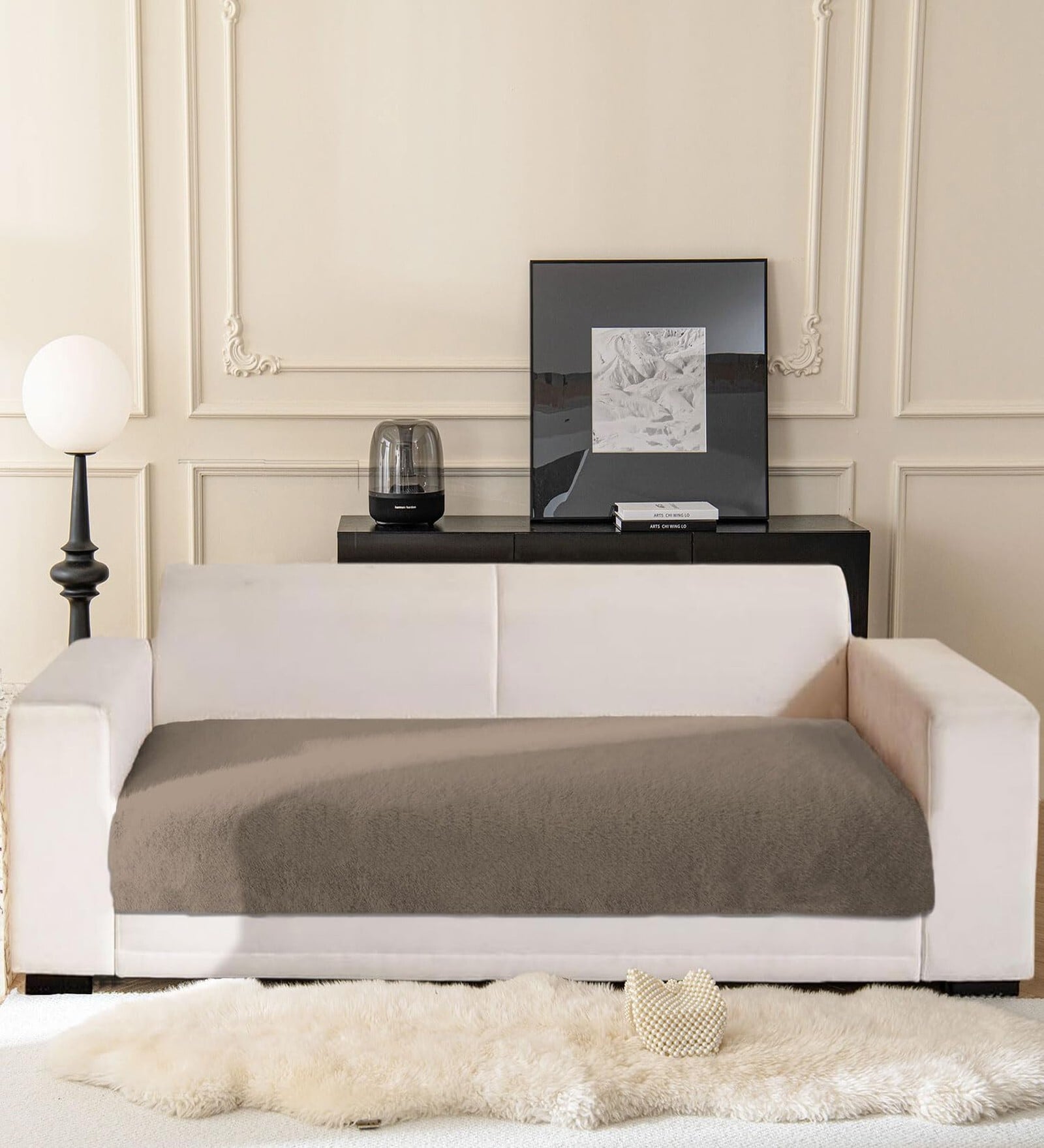 Taupe Rabbit Fur 3 Seater Sofa Cover