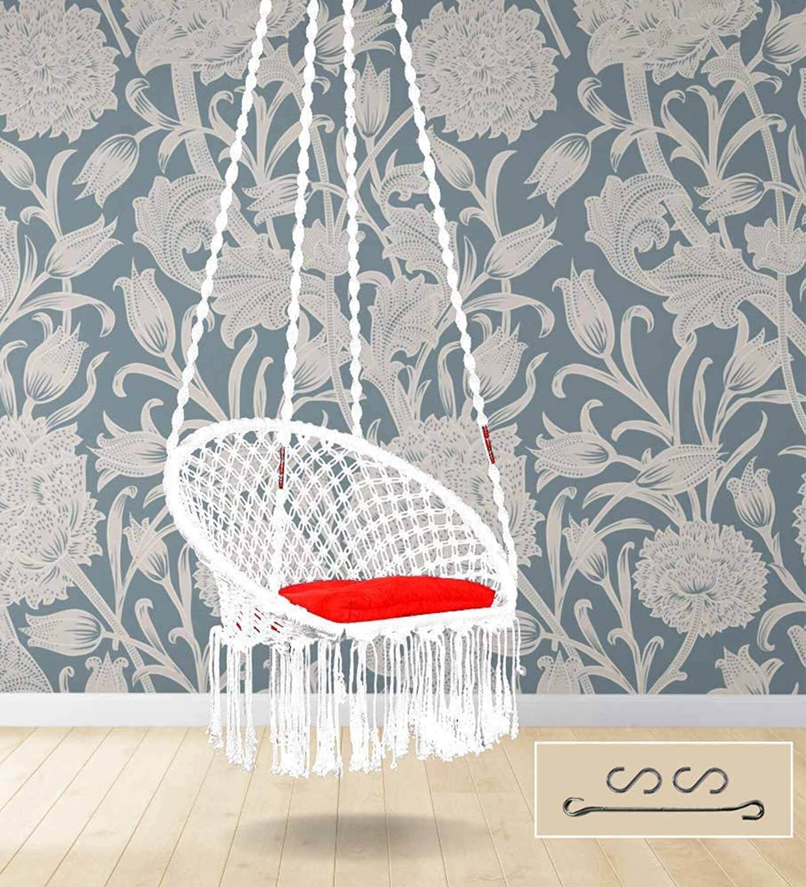Premium Round Shape Fabric Swing in White & RedColour Premium Round Shape Fabric Swing in White & RedColour