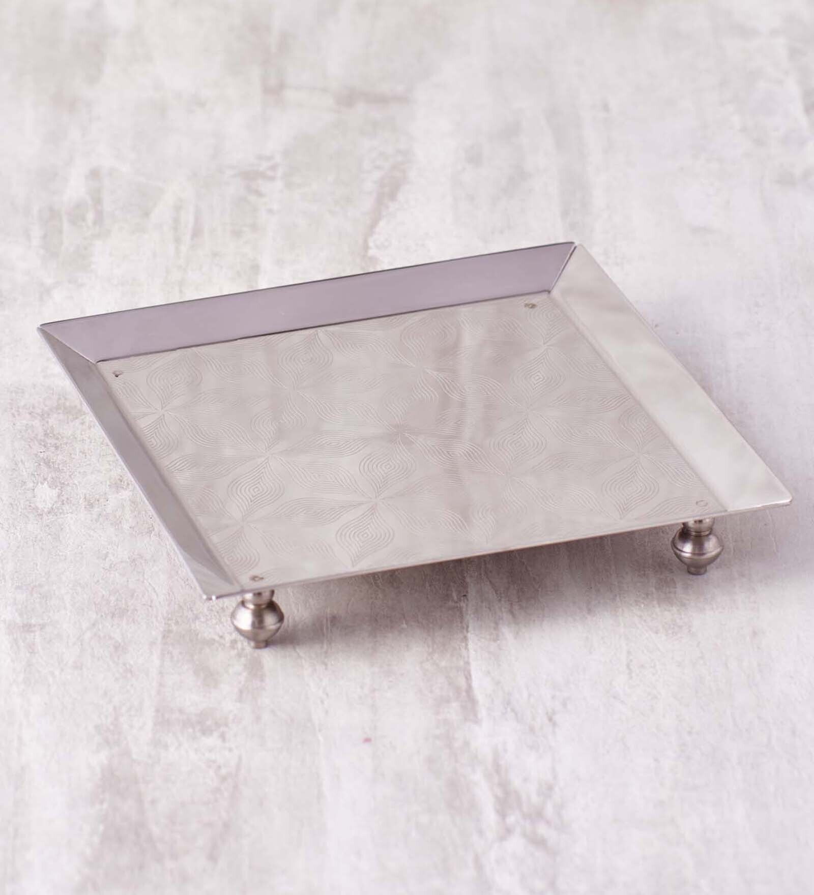 Premium Square Silver Stainless Steel Appetizer Platter