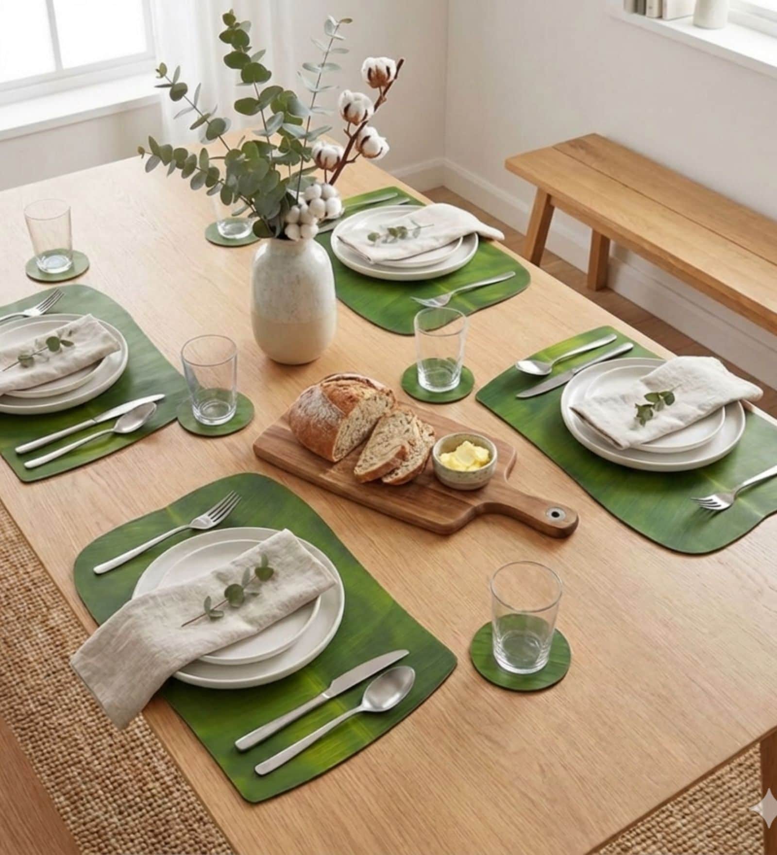 Green Premium Table Mats Set of 4 & Coasters Set of 4
