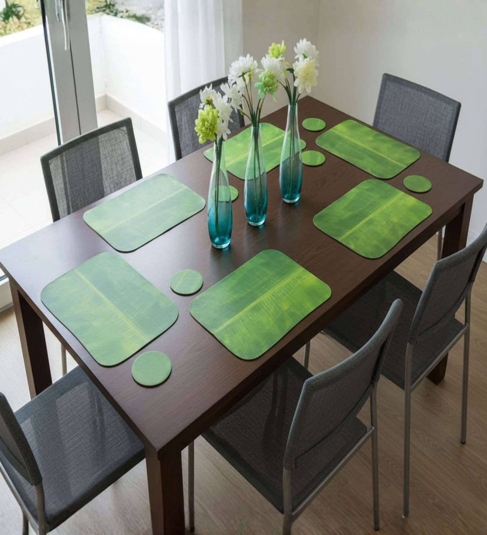 Green Premium Table Mats Set of 6 & Coasters Set of 6