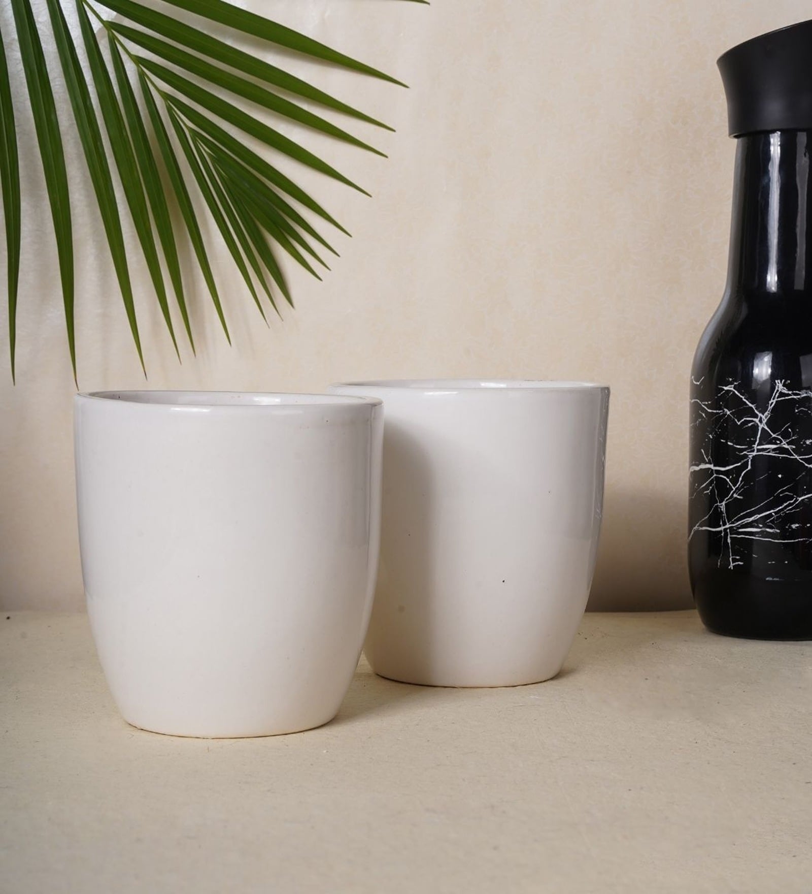 Premium (Set of 2) White Ceramic Floor Planters