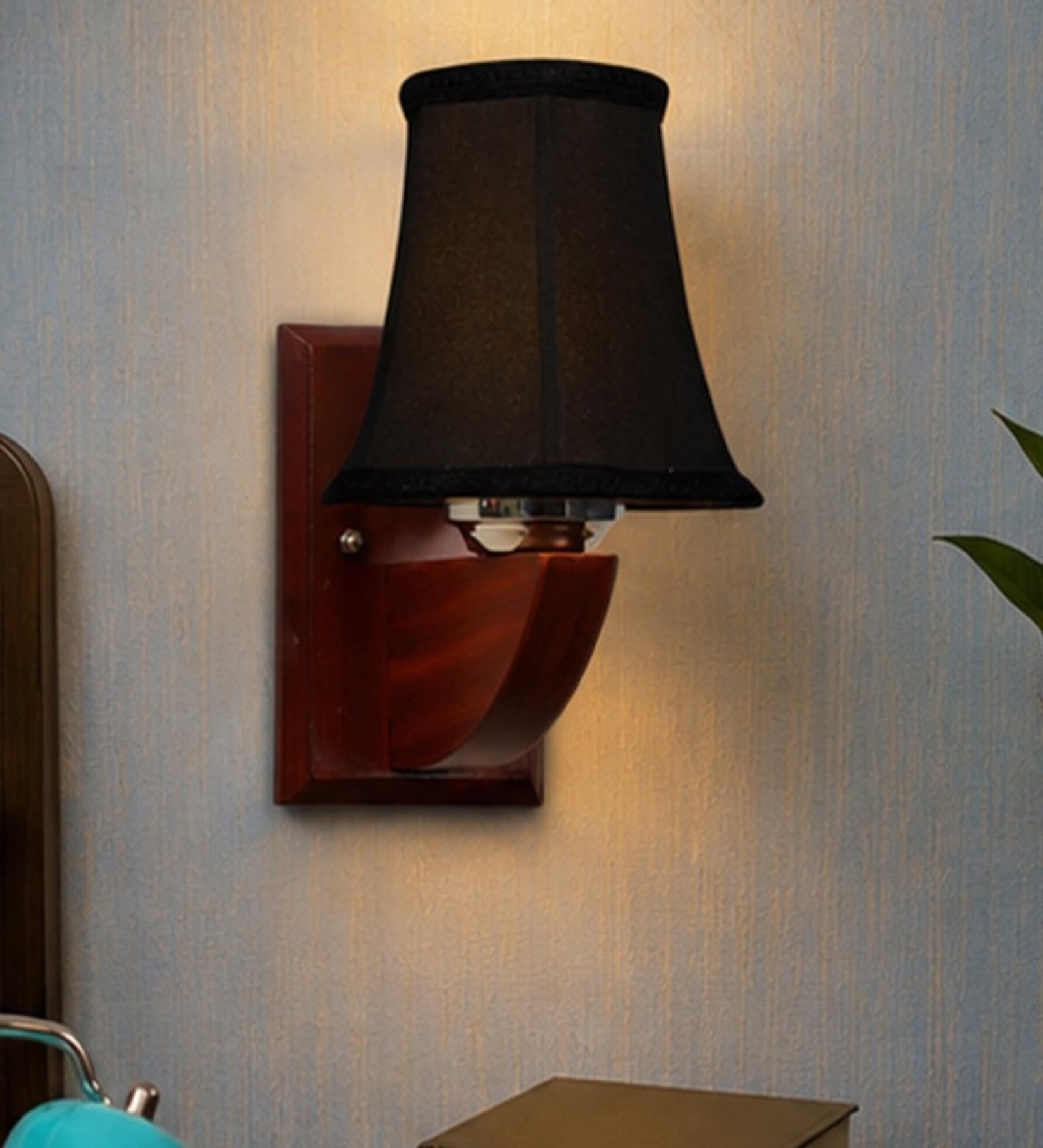Premium Wood Wall Light with Black Cotton Shade & Study Room