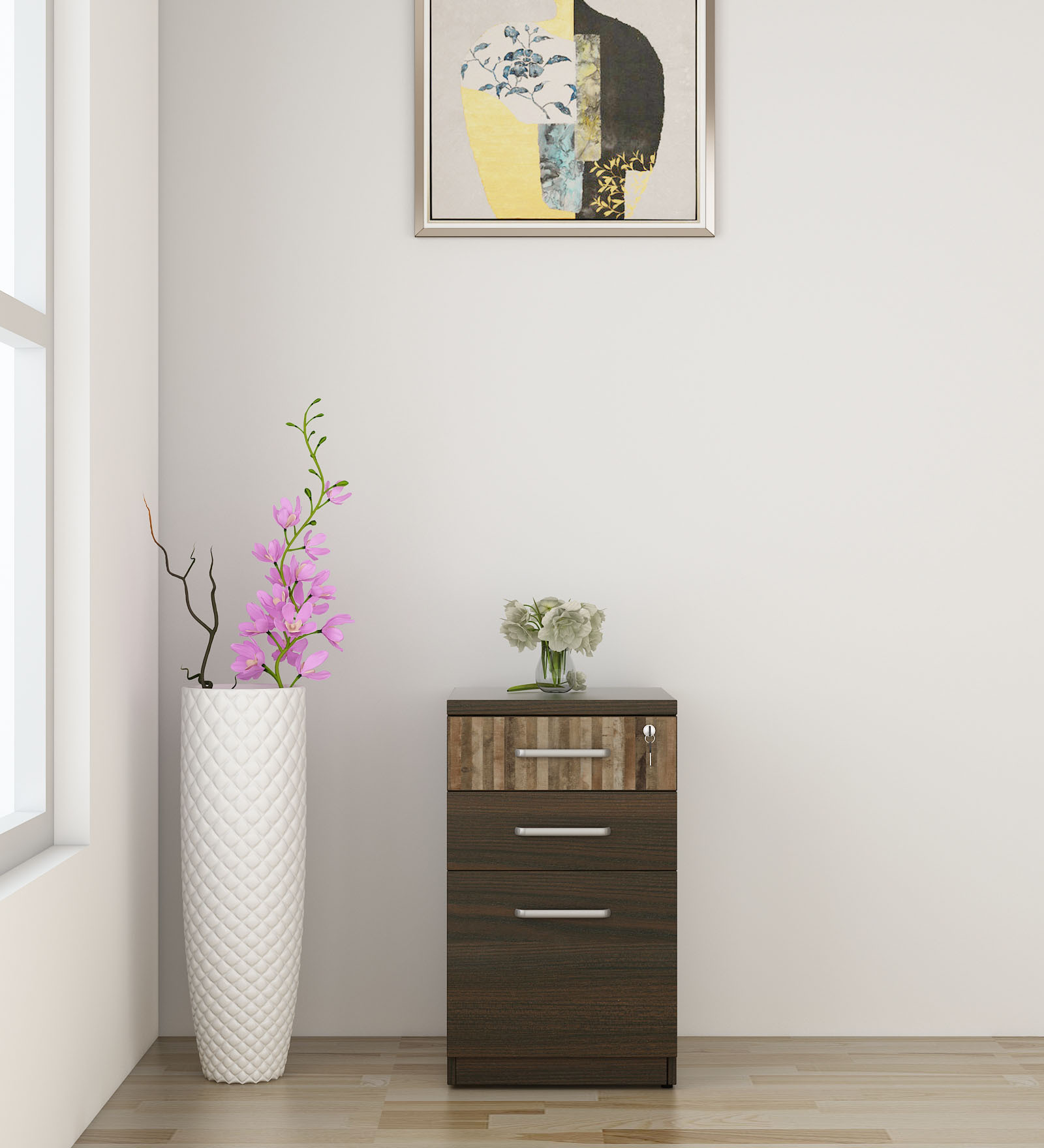 Prestige 1 Door Small Pedestal in Fumed Oak Finish with Lock