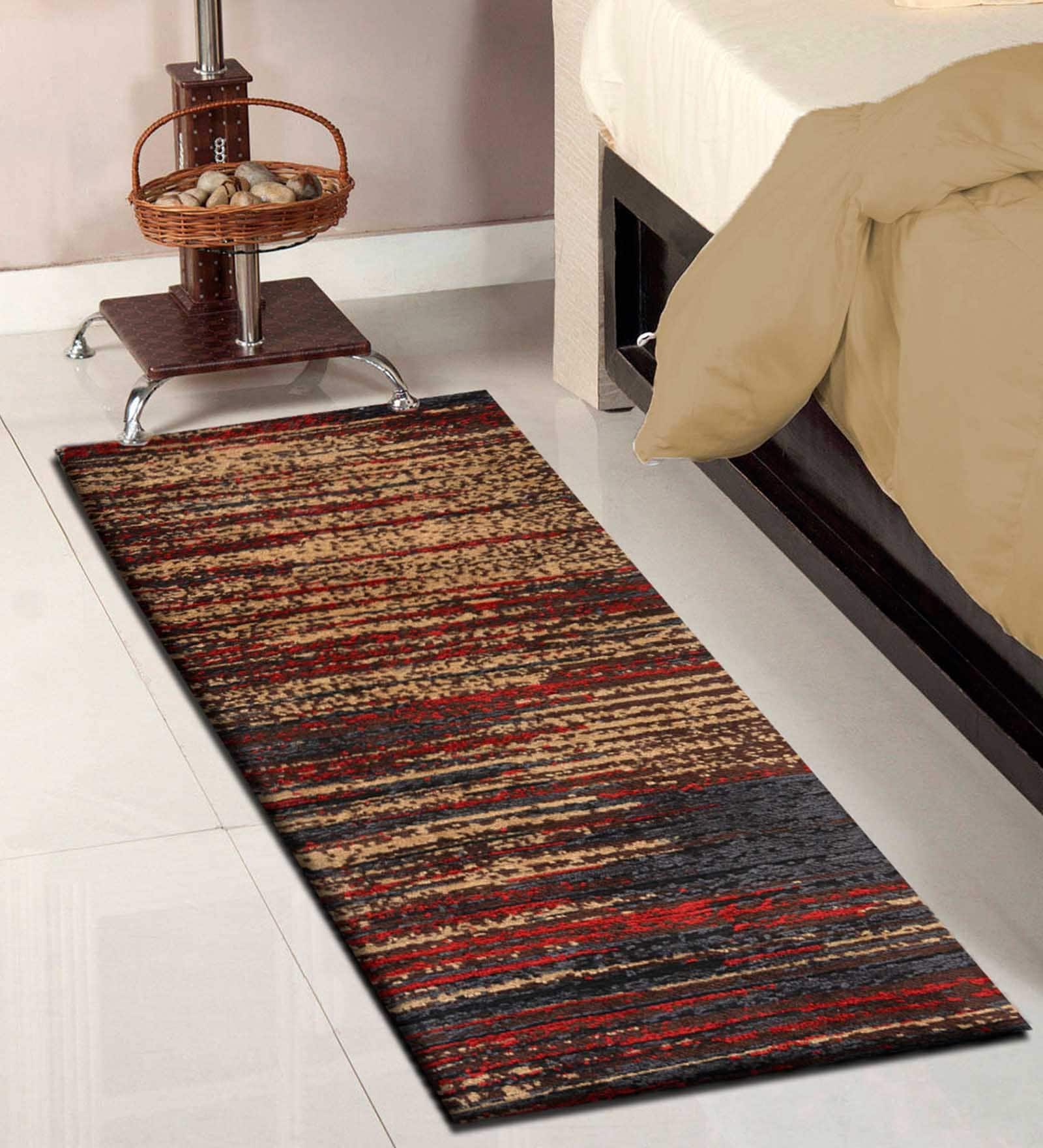 Brown Polyester 21 x 55 Inches Machine Made Floor Runner