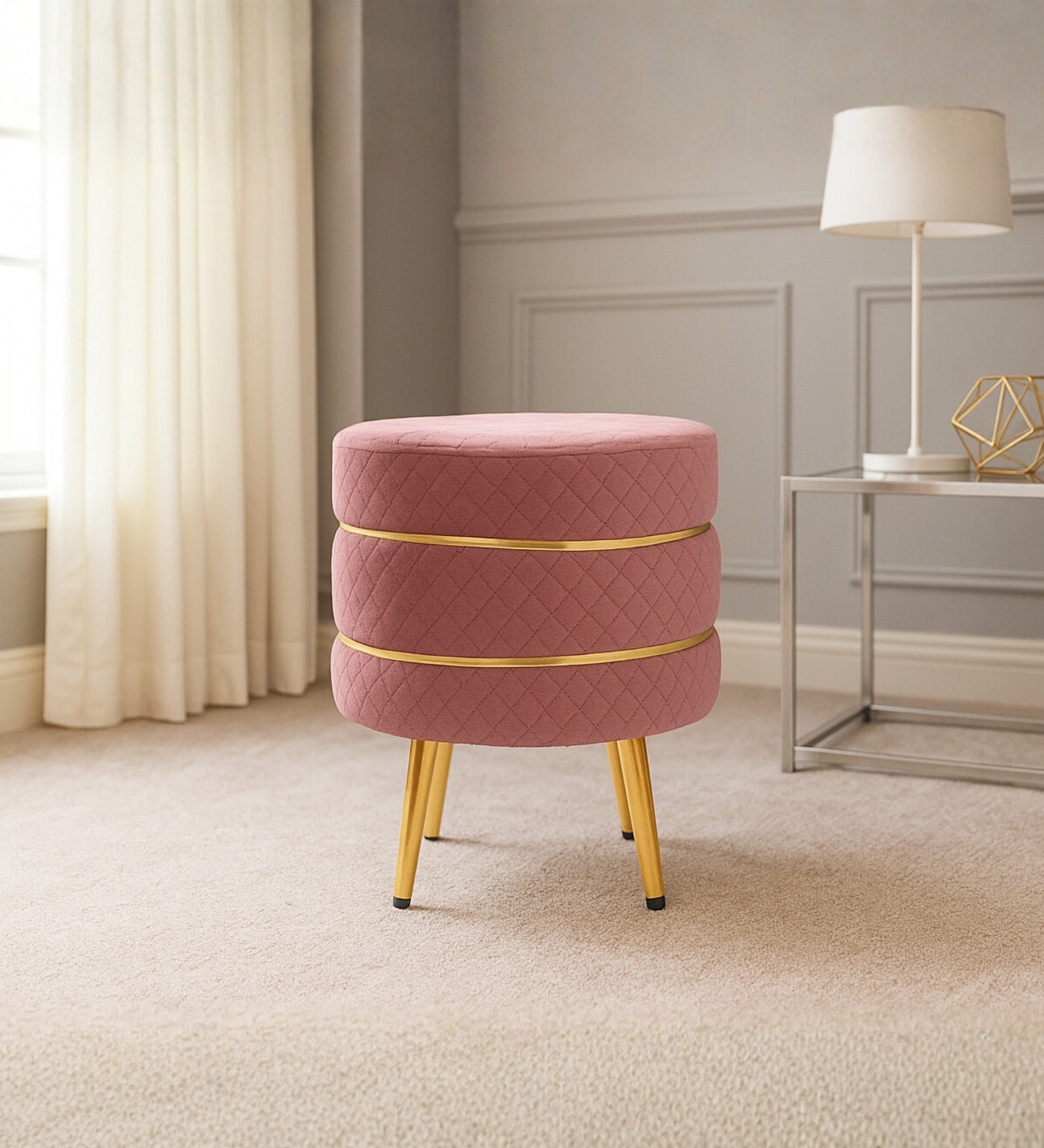 Primrose Ottoman In Rose Gold Color