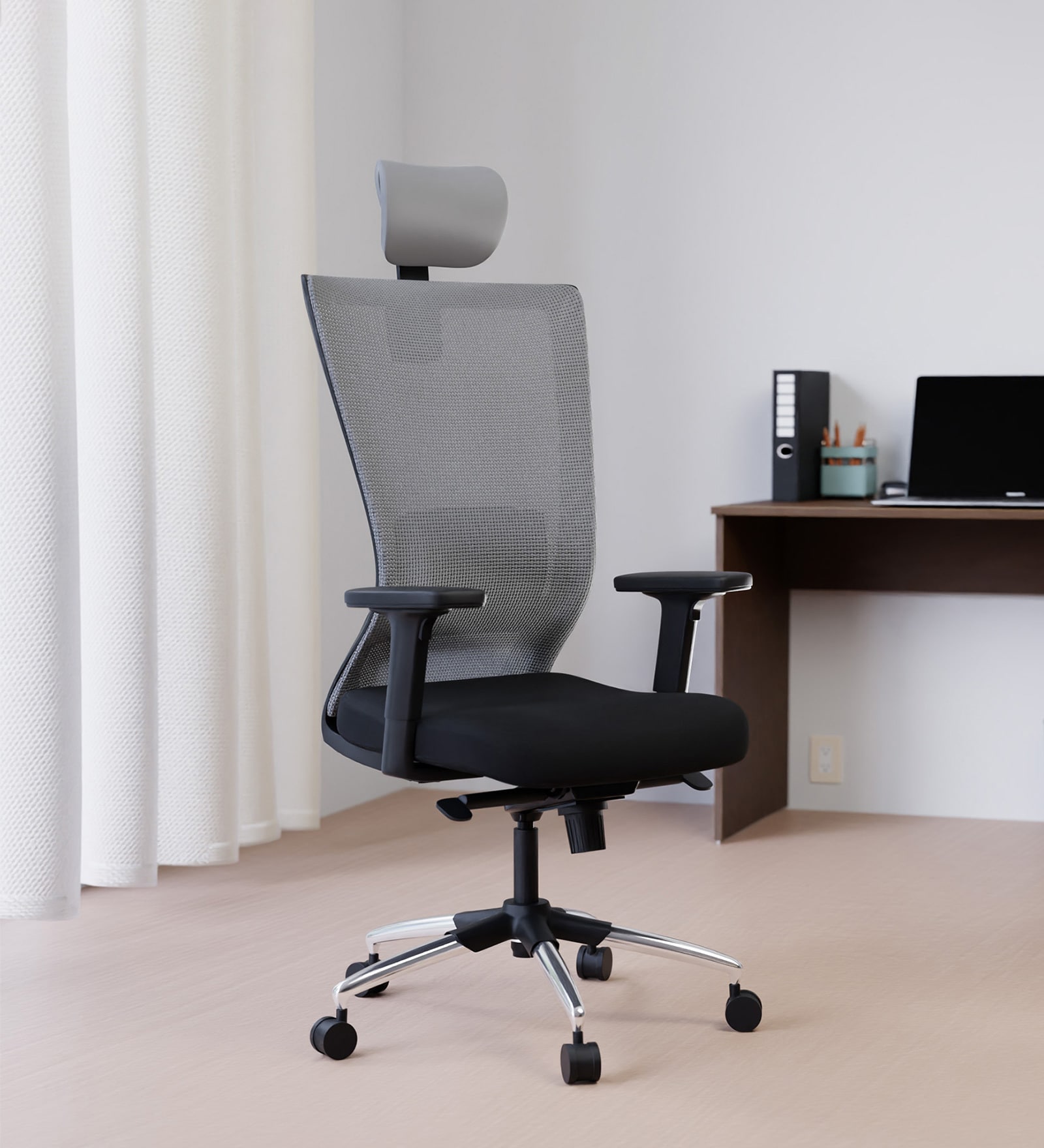 Primus Breathable Mesh Ergonomic Chair In Grey & Black Colour