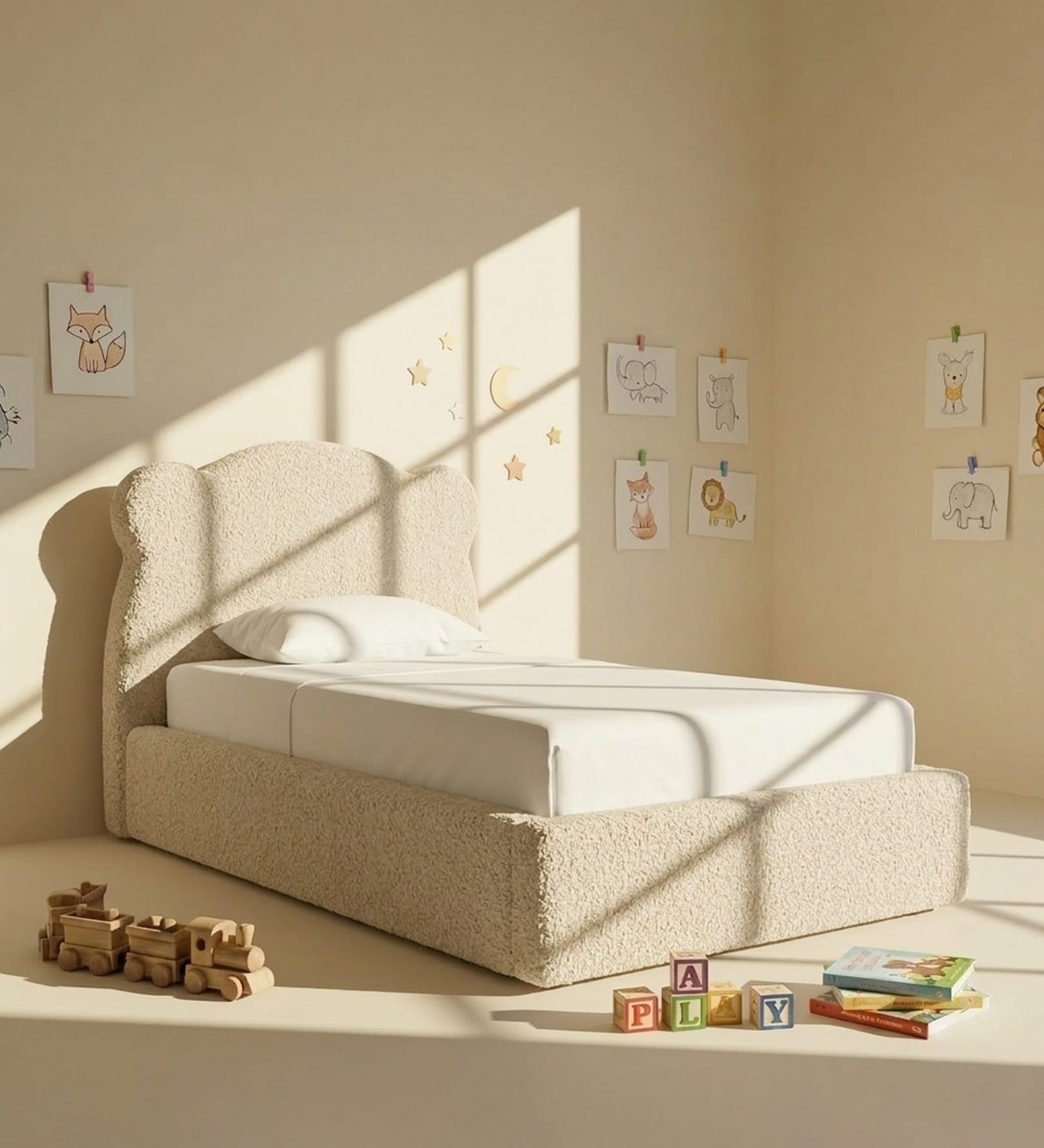 Princess Kids Twin Bed In Cream Colour