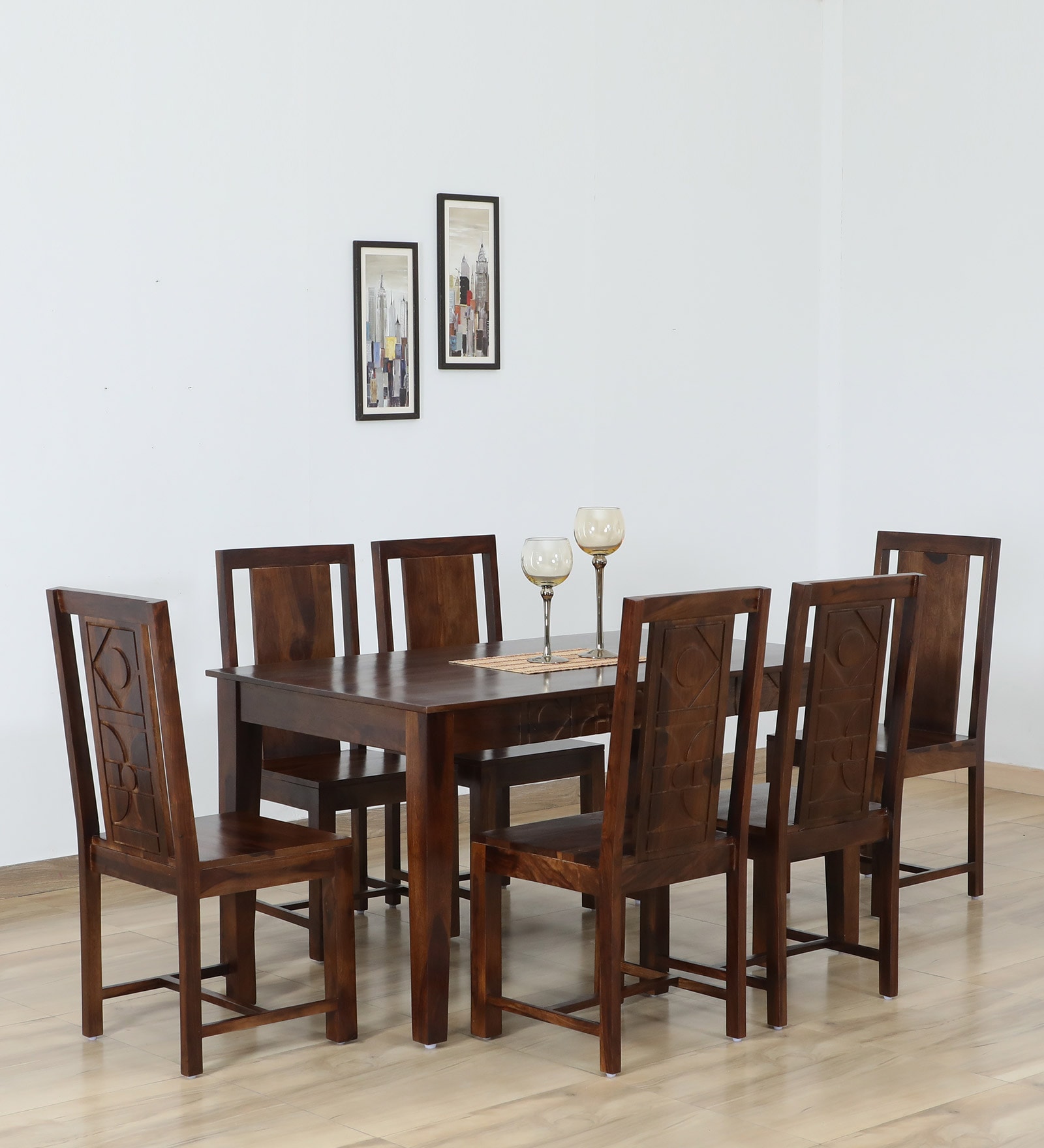 Princeton Sheesham Wood 6 Seater Dining Set In Provincial Teak Finish