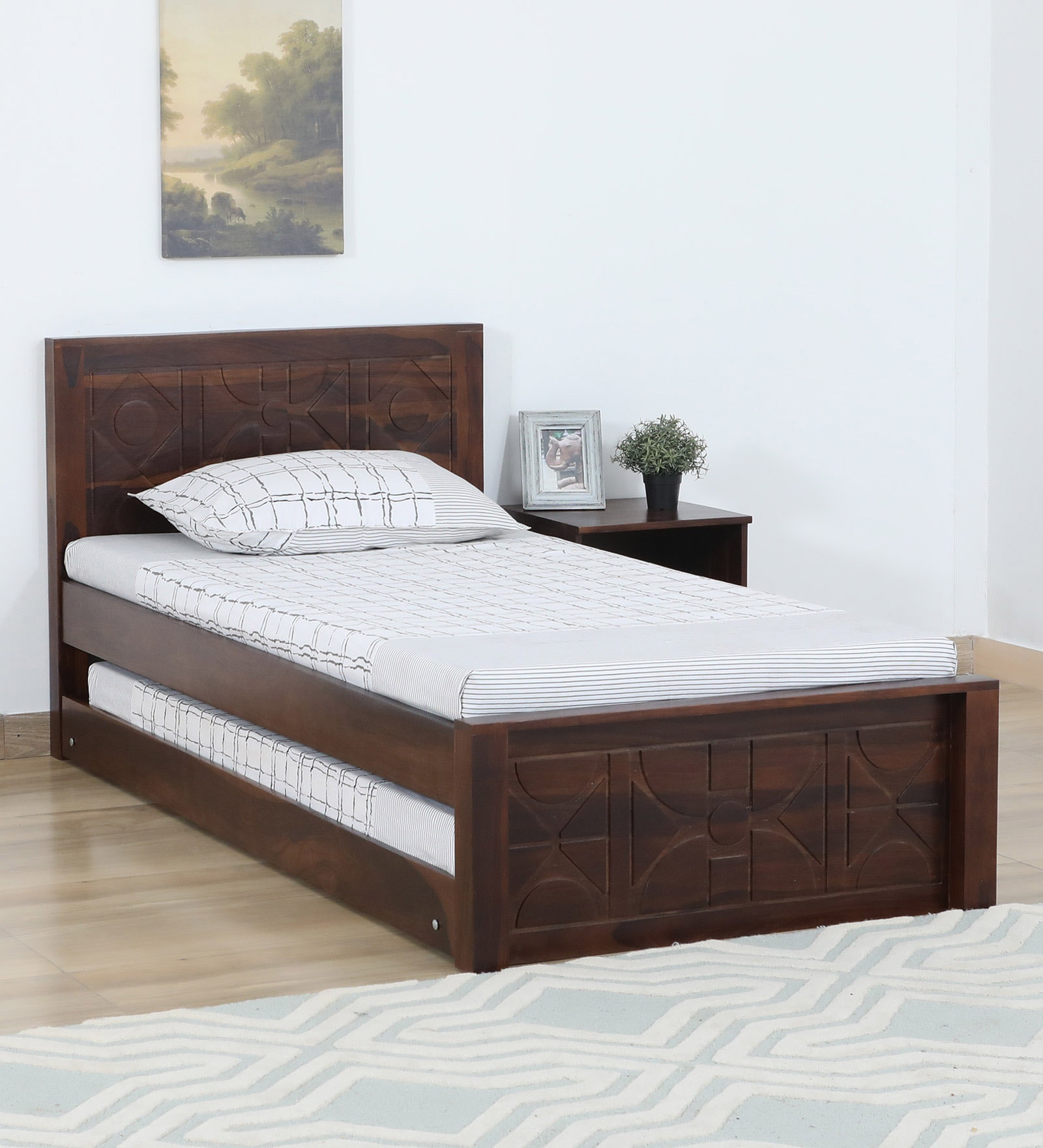 Princeton Sheesham Wood Single Bed In Provincial Teak Finish With Trundle