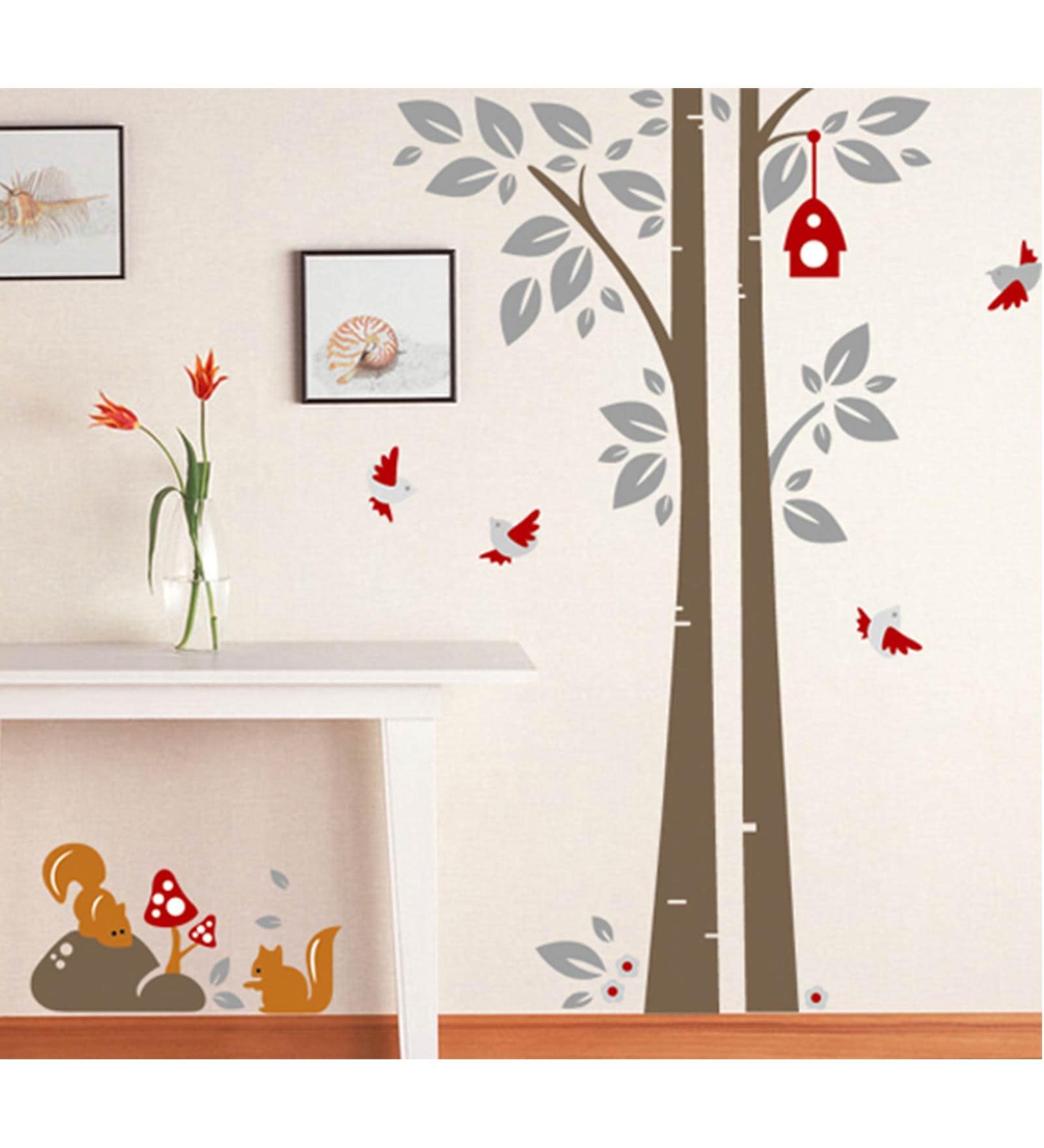 Pvc Wall Stickers Tree Birds Nest Squirrels