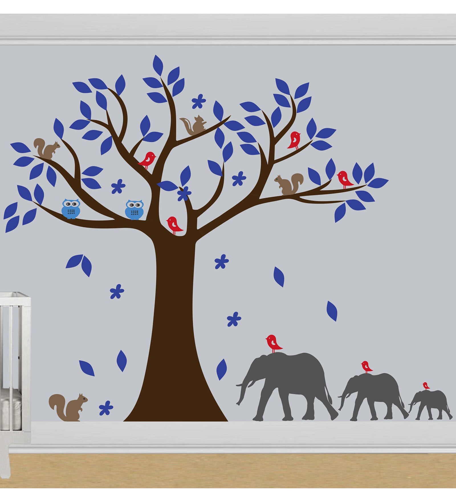 Pvc Wall Stickers Tree Elephant Birds Squirrel