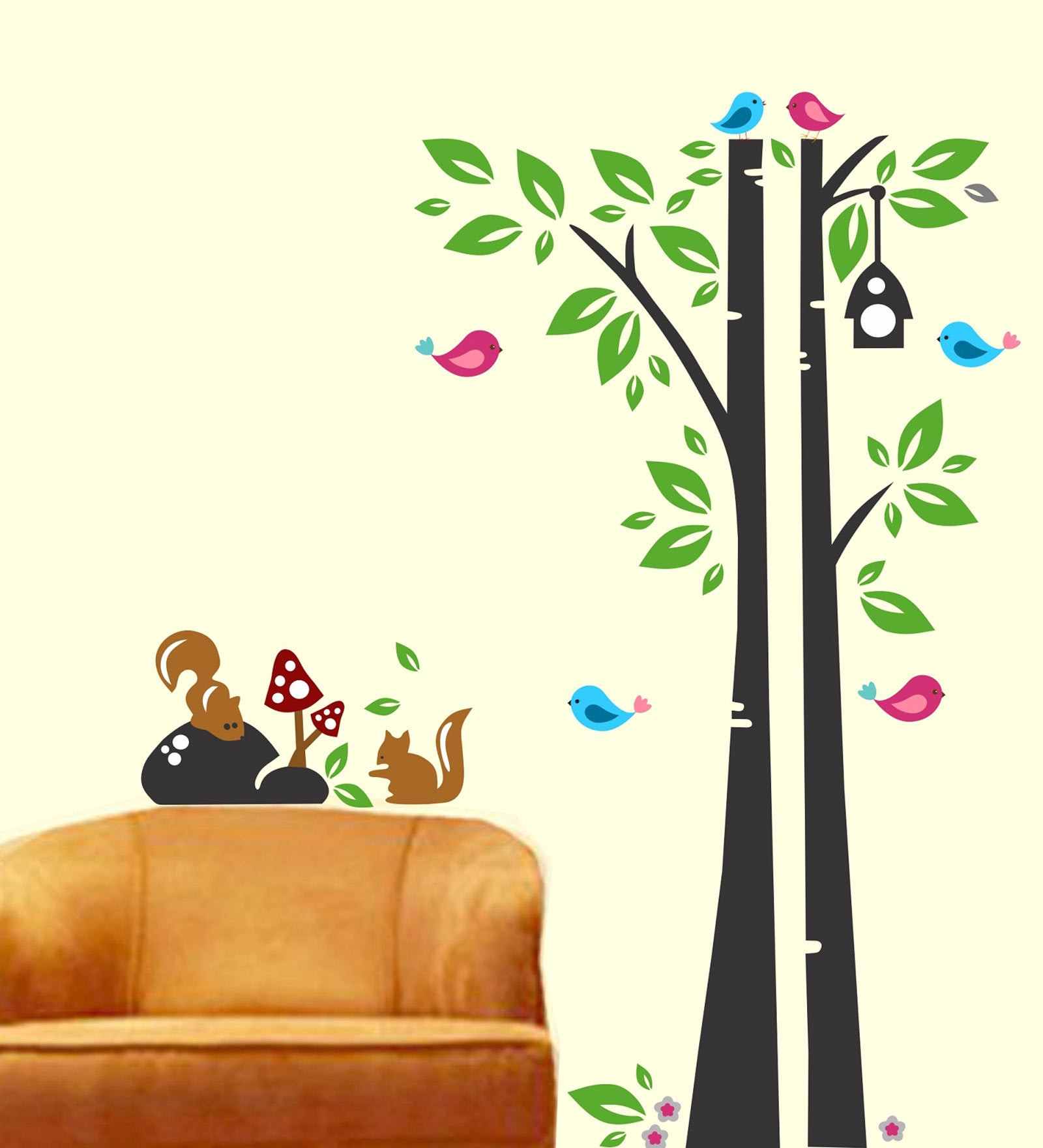 Pvc Wall Stickers Tree Squirrel Birds