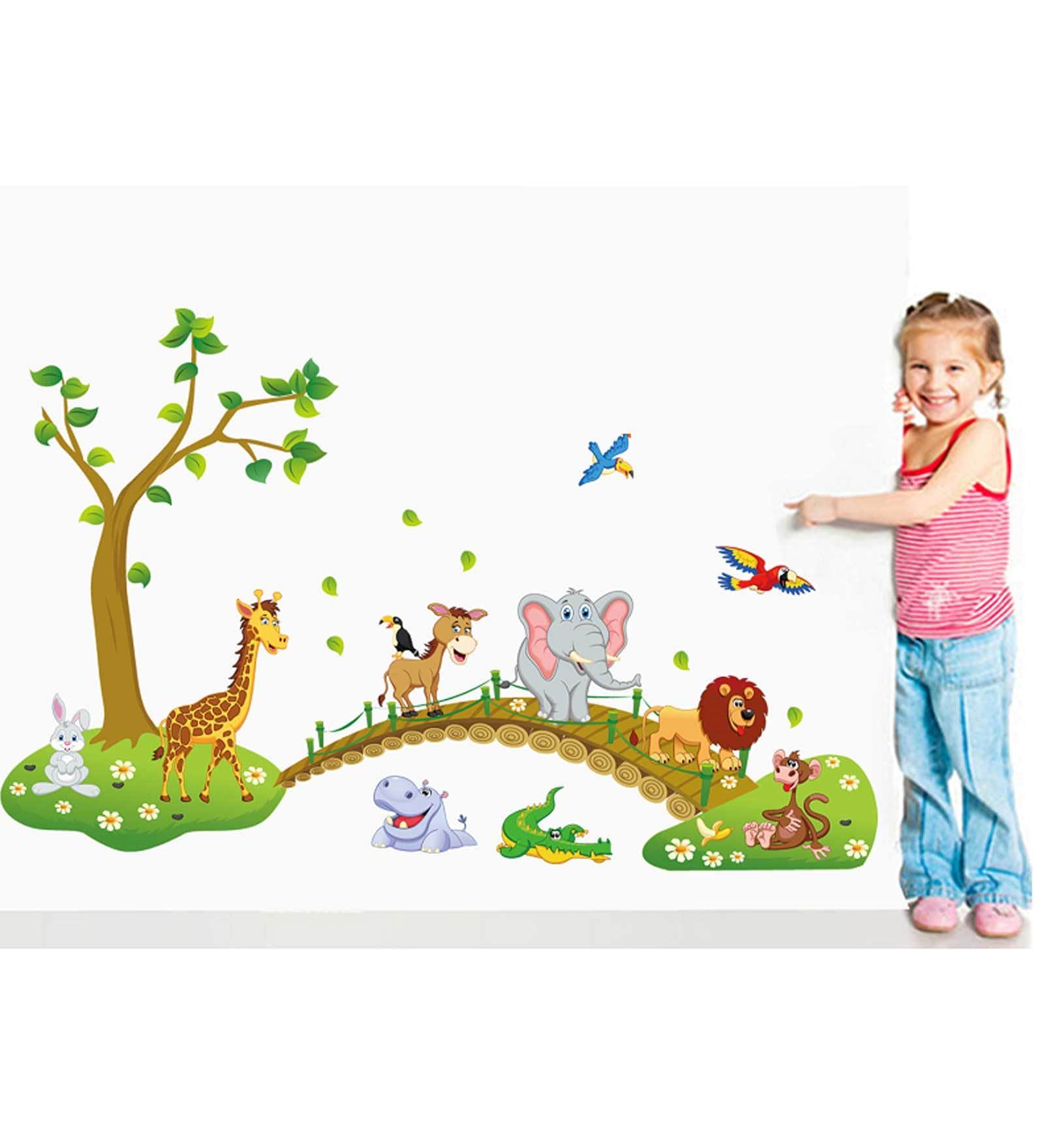 Tree Animals Over The Bridge Wall Sticker