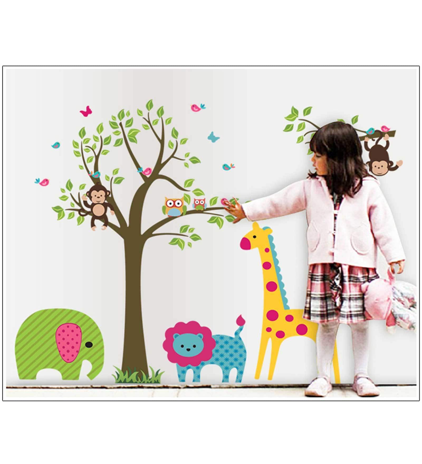 Tree Giraffe Owl Monkey Tiger Elephant Wall Sticker