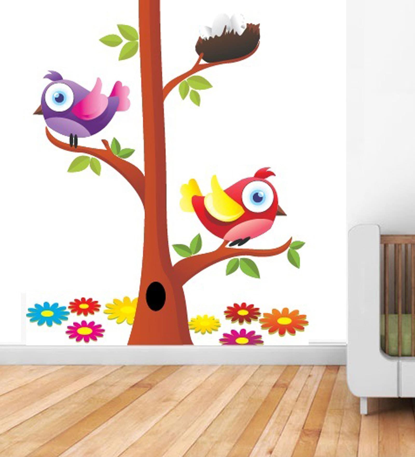 Wall Stickers Beautiful Birds And Nest On A Tree