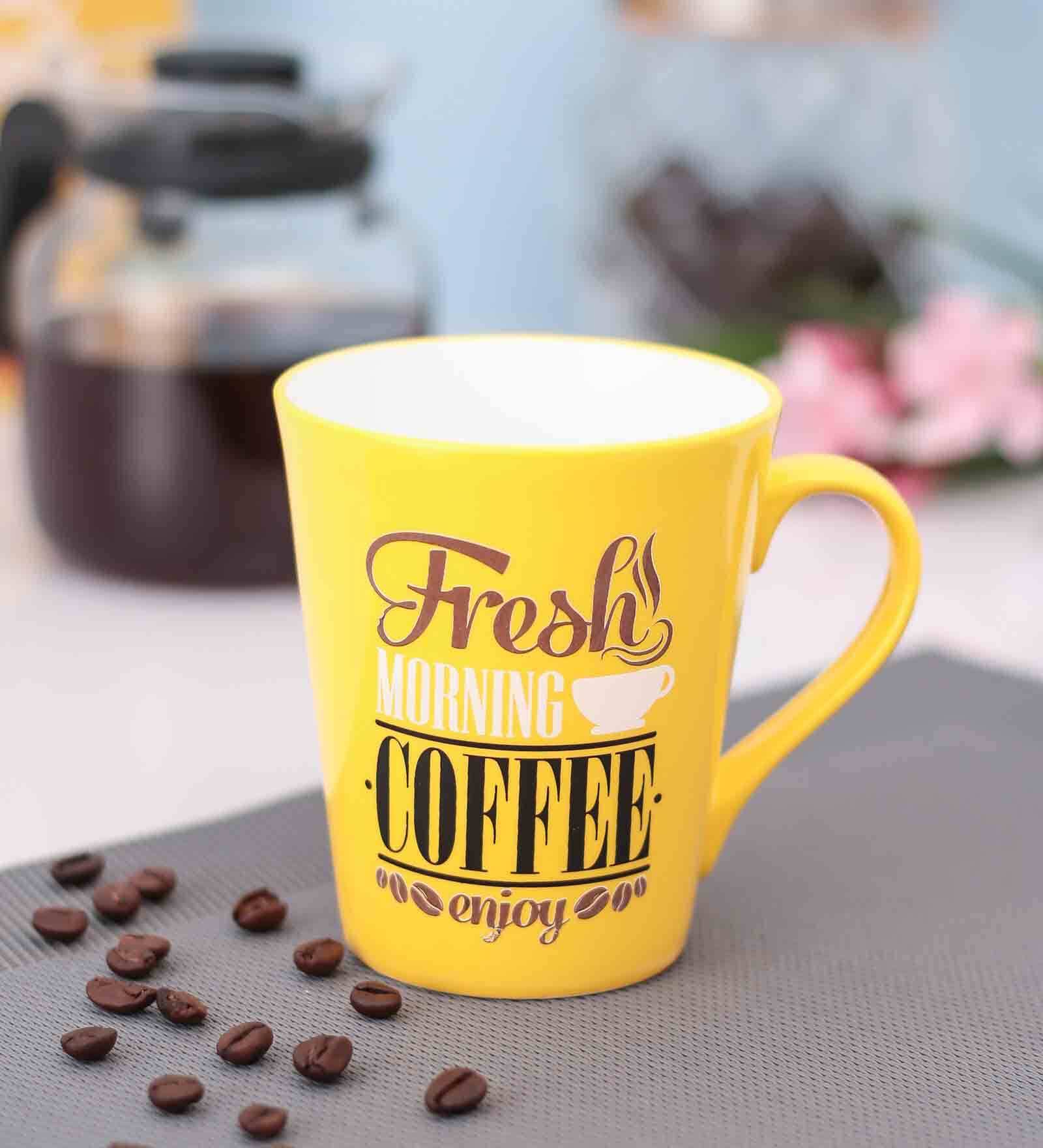 Printed 320ml Yellow & Brown Ceramic Coffee Mug