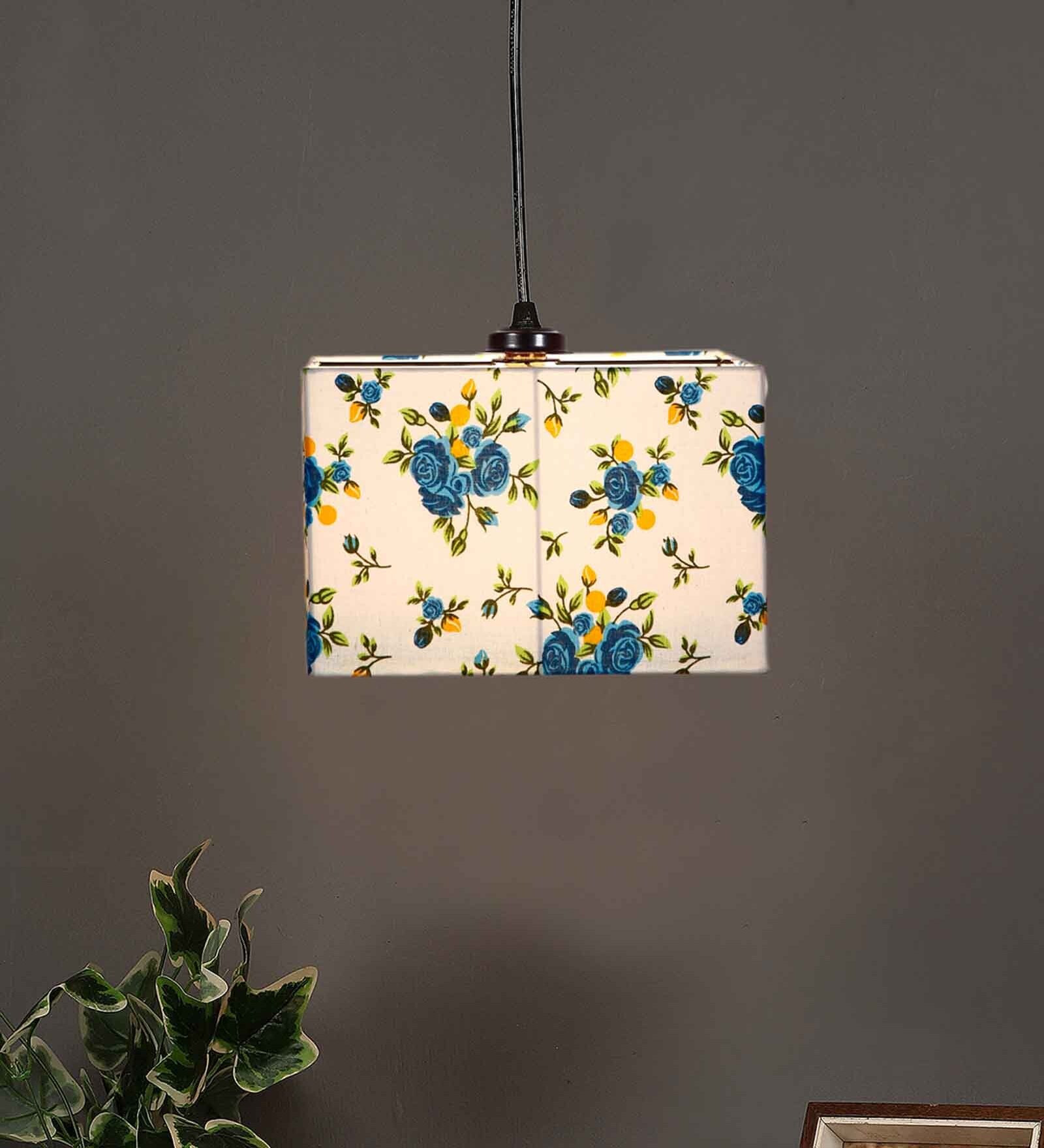 Printed Cotton Square Hanging Lamp