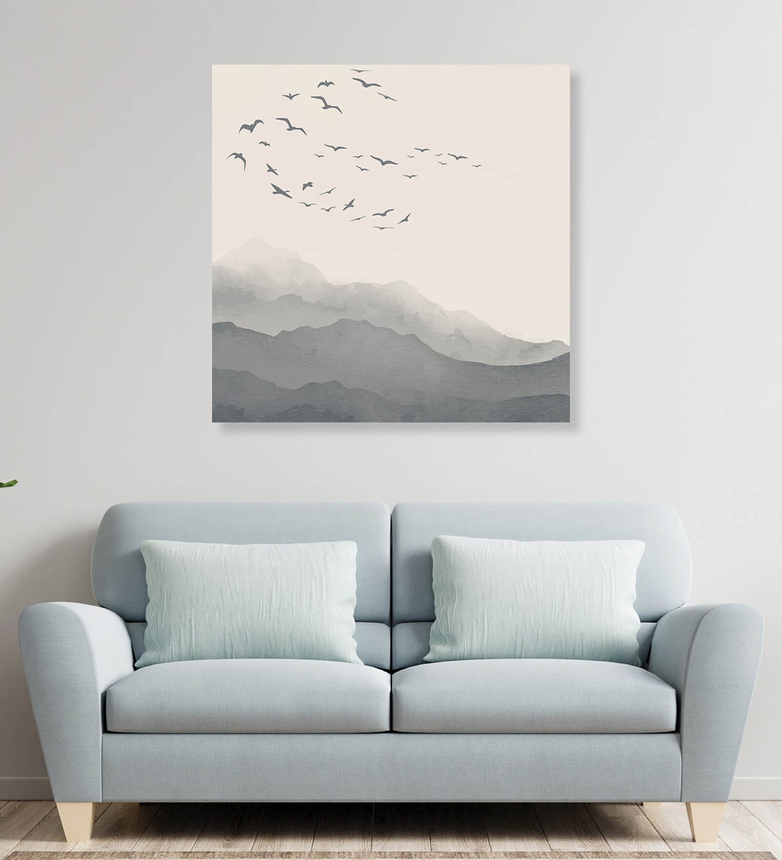 Printed Creamy View With Flying Birds (Set Of 1) Canvas Wall