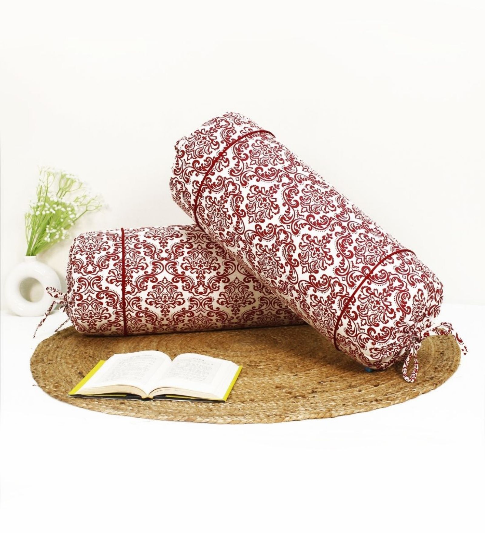 Printed Damask 2 Pcs Cotton Bolster Cover set