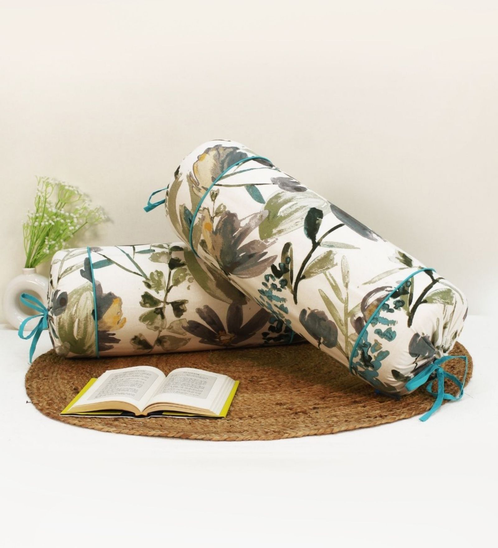 Printed Floral Cotton 2 Pcs Bolster Cover set