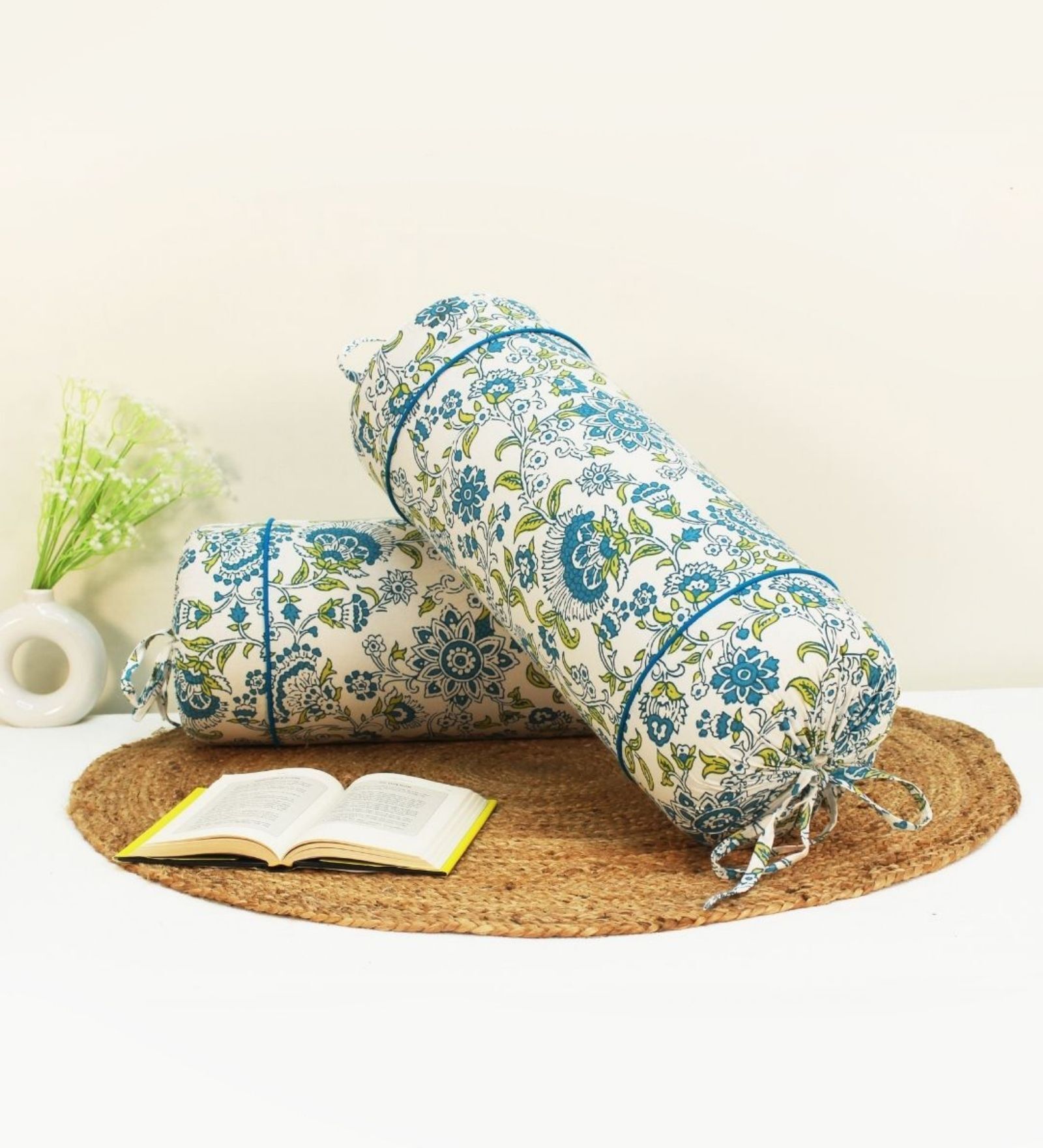 Printed Floral Cotton 2 Pcs Bolster Cover set