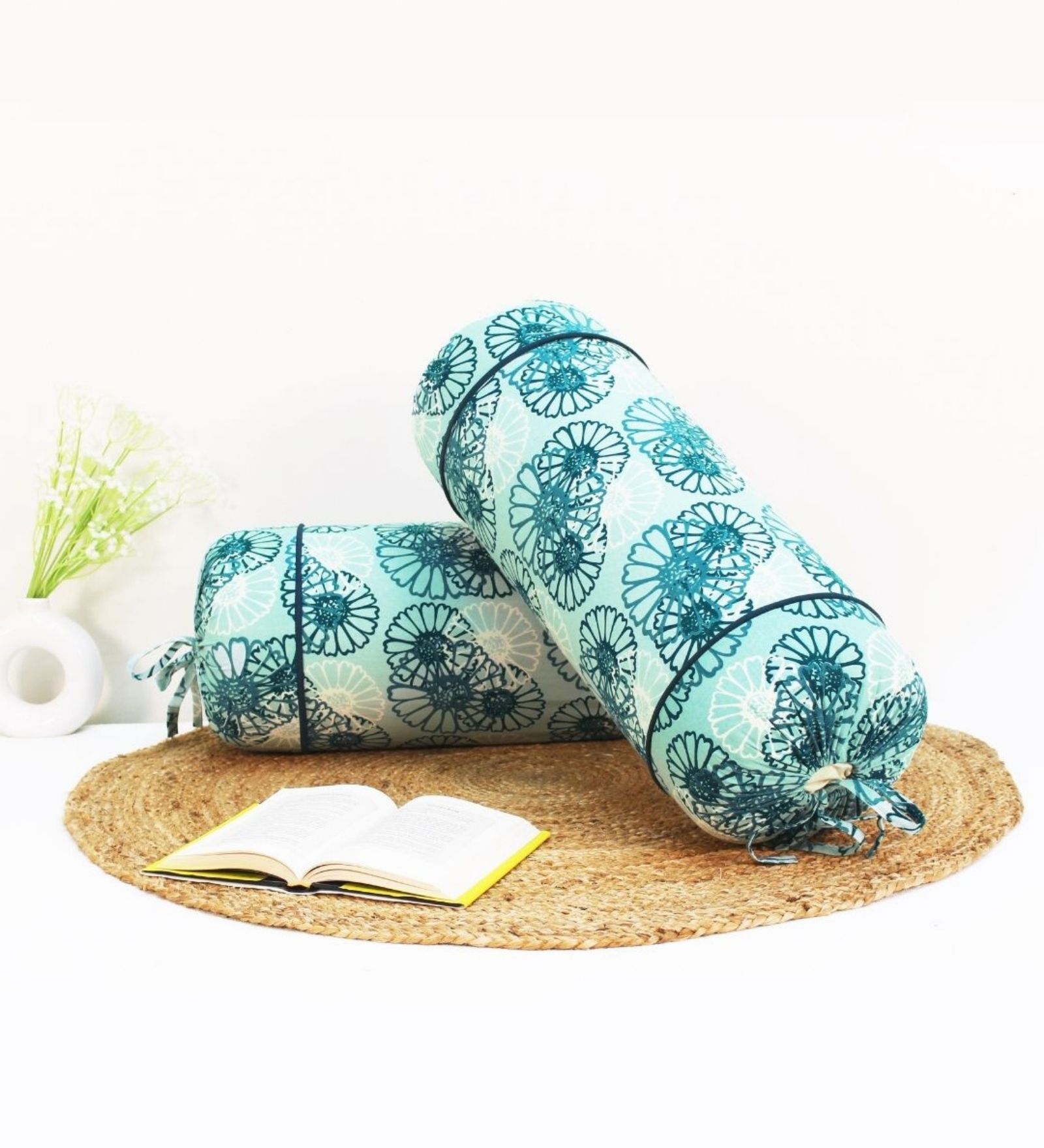 Printed Floral Cotton 2 Pcs Bolster Cover set