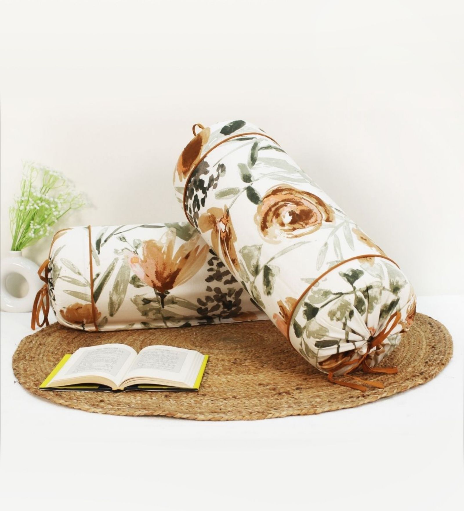 Printed Floral Cotton 2 Pcs Bolster Cover set