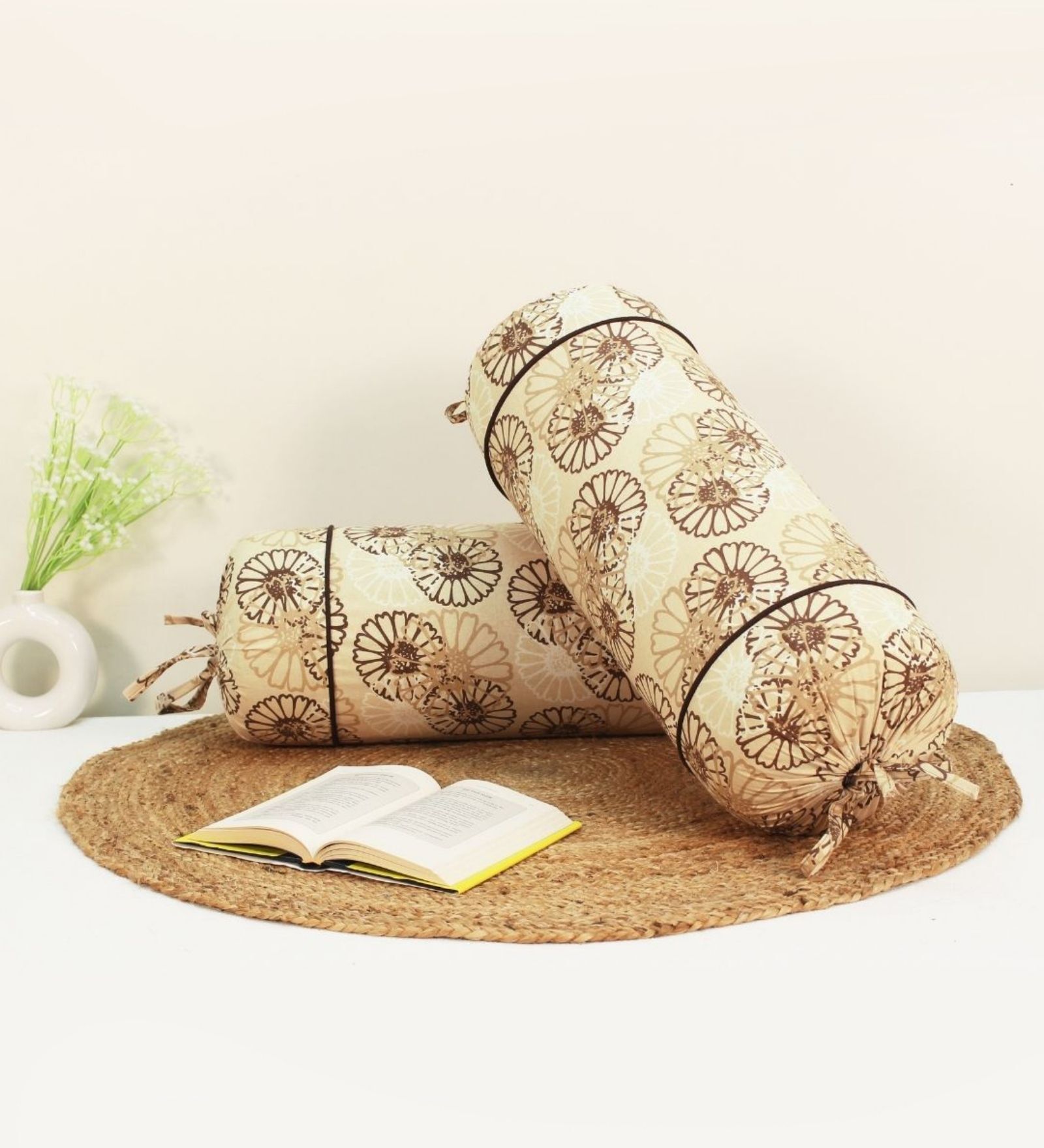 Printed Floral Cotton 2 Pcs Bolster Cover set