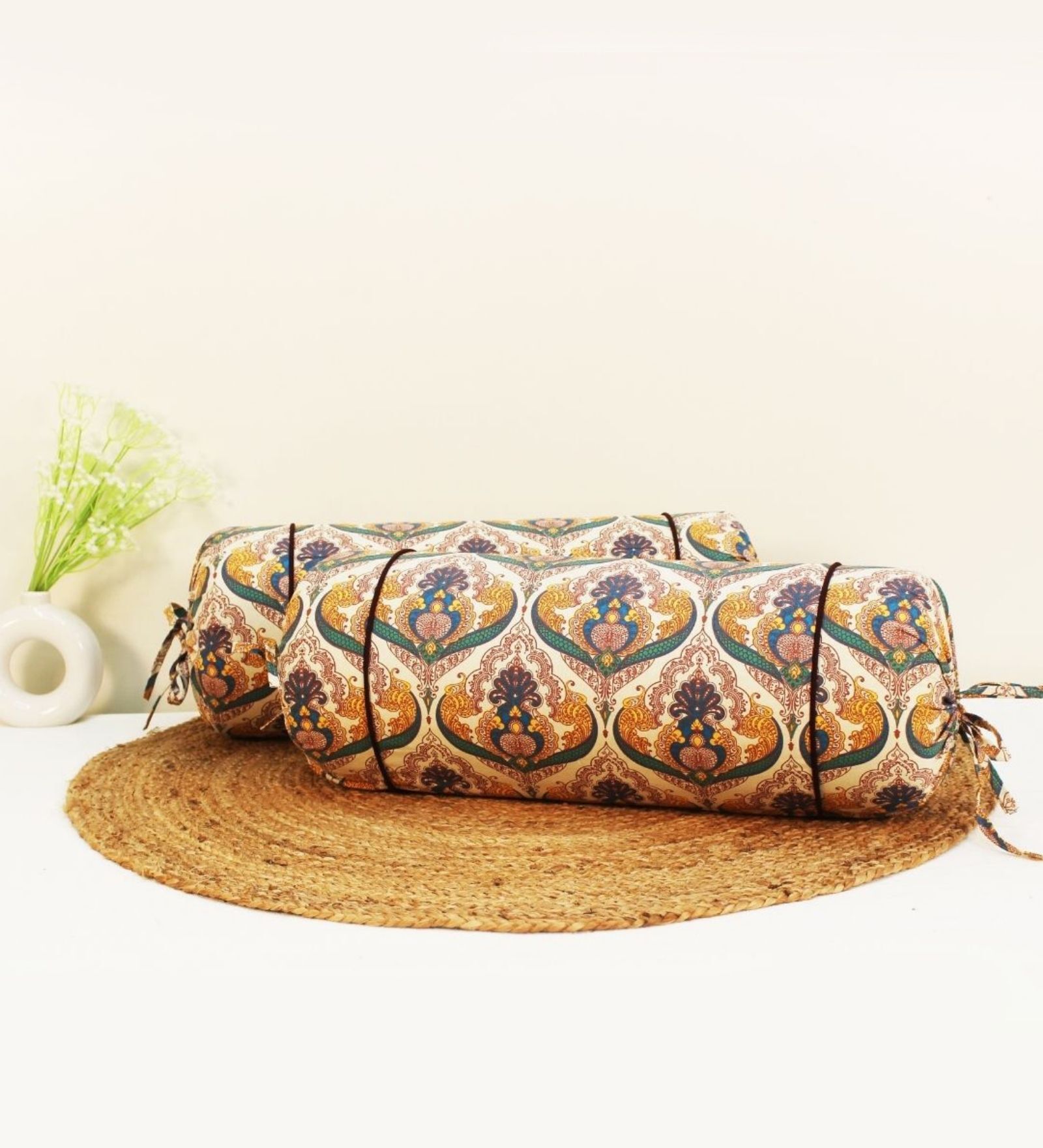 Printed Floral Cotton 2 Pcs Bolster Cover set