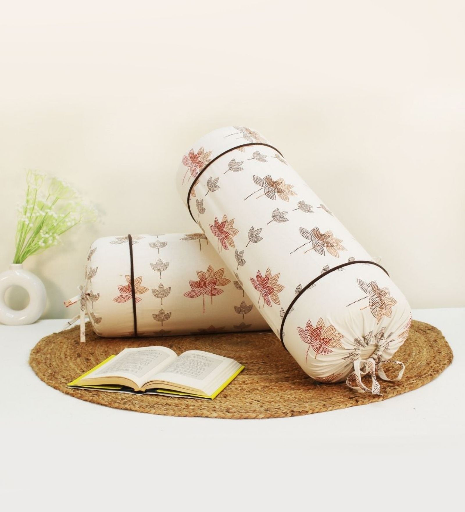 Printed Floral Cotton 2 Pcs Bolster Cover set
