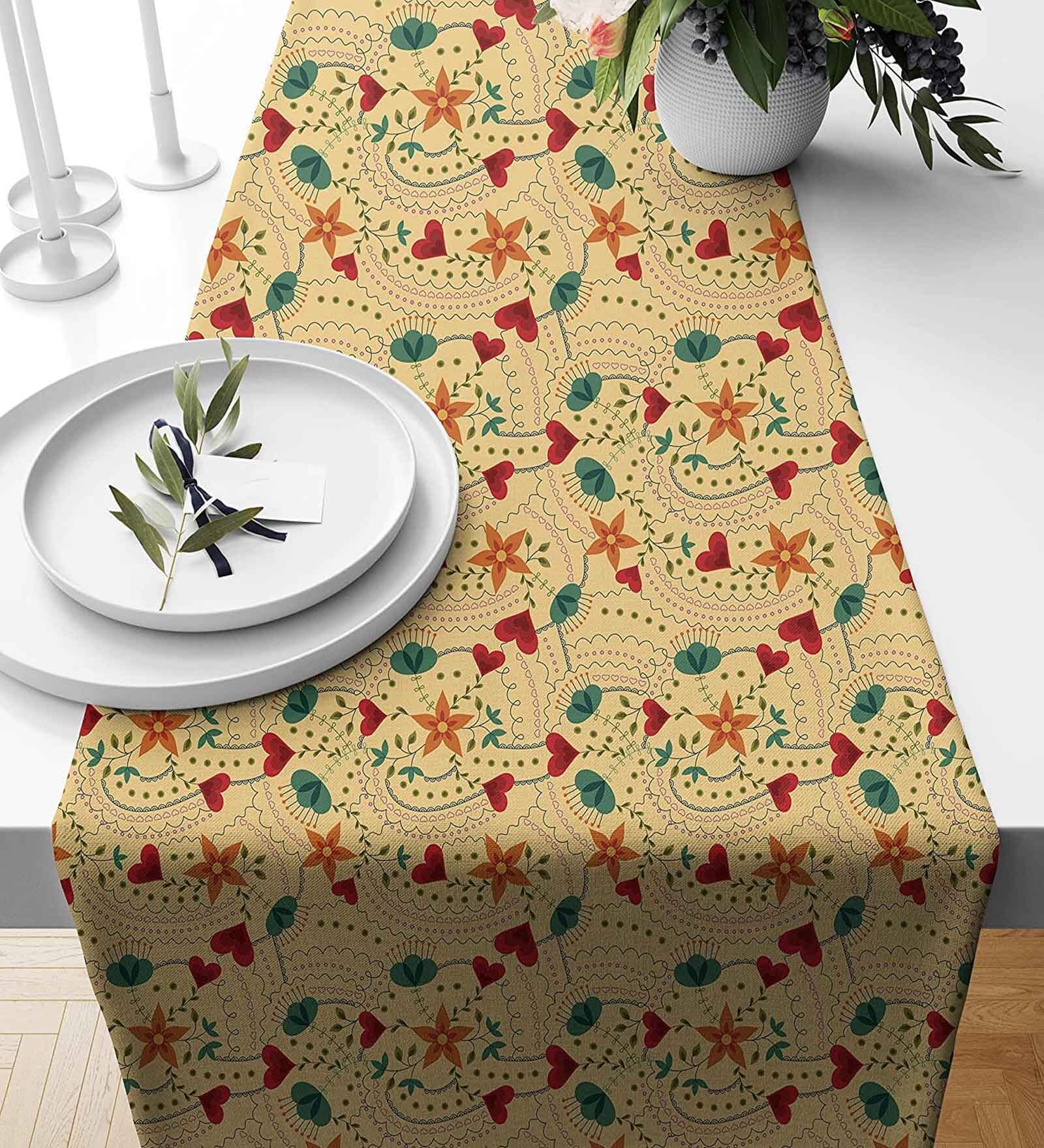 Beige Poly Cotton (13 x 72) Floral Printed Table Runner
