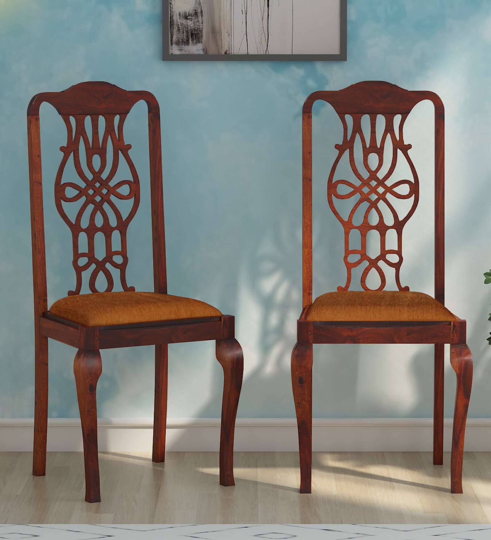 Cadney Sheesham Wood Dining Chair In Honey Oak Finish (Set Of 2)
