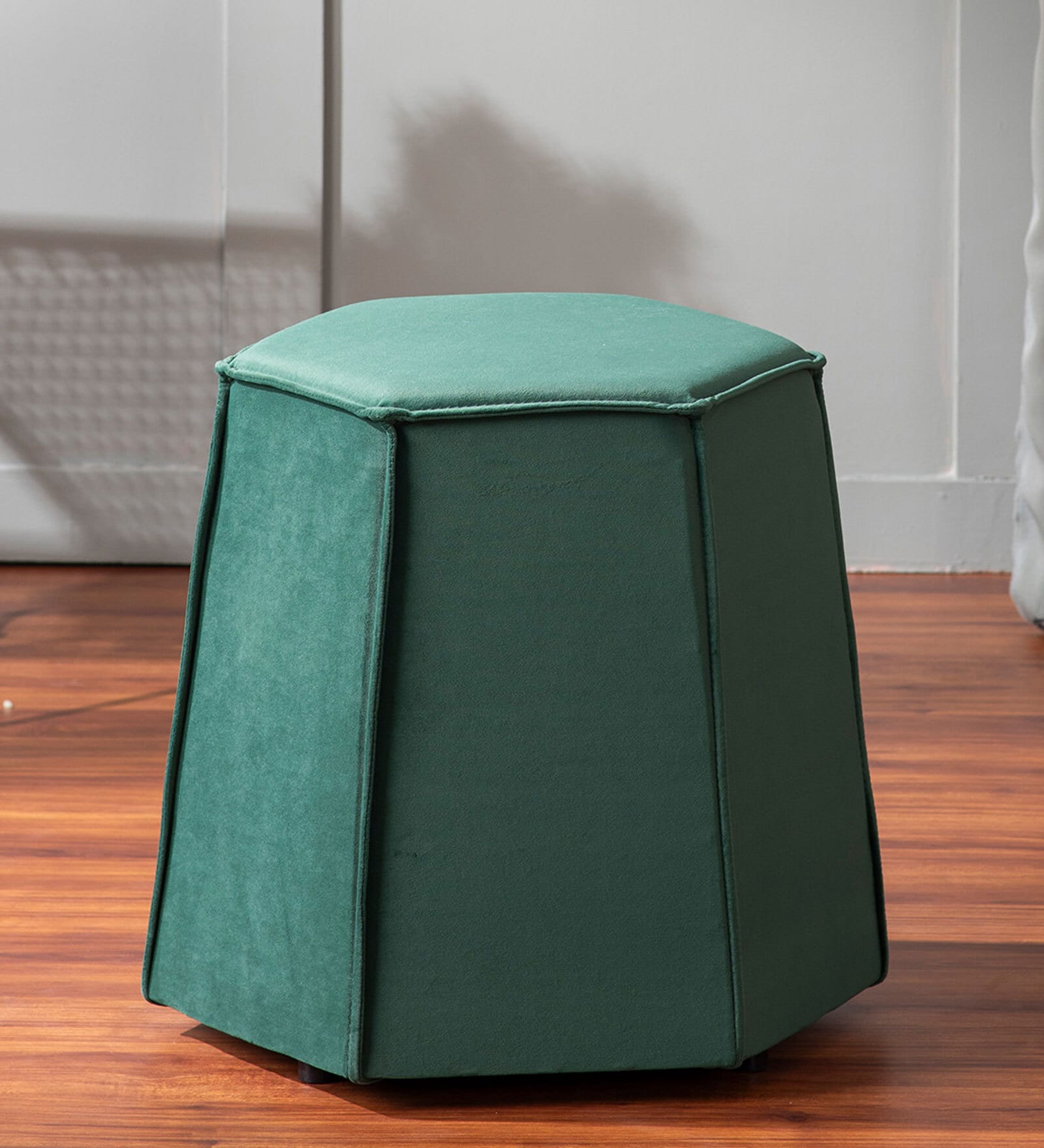 Prism Velvet Pouffe In Green Colour