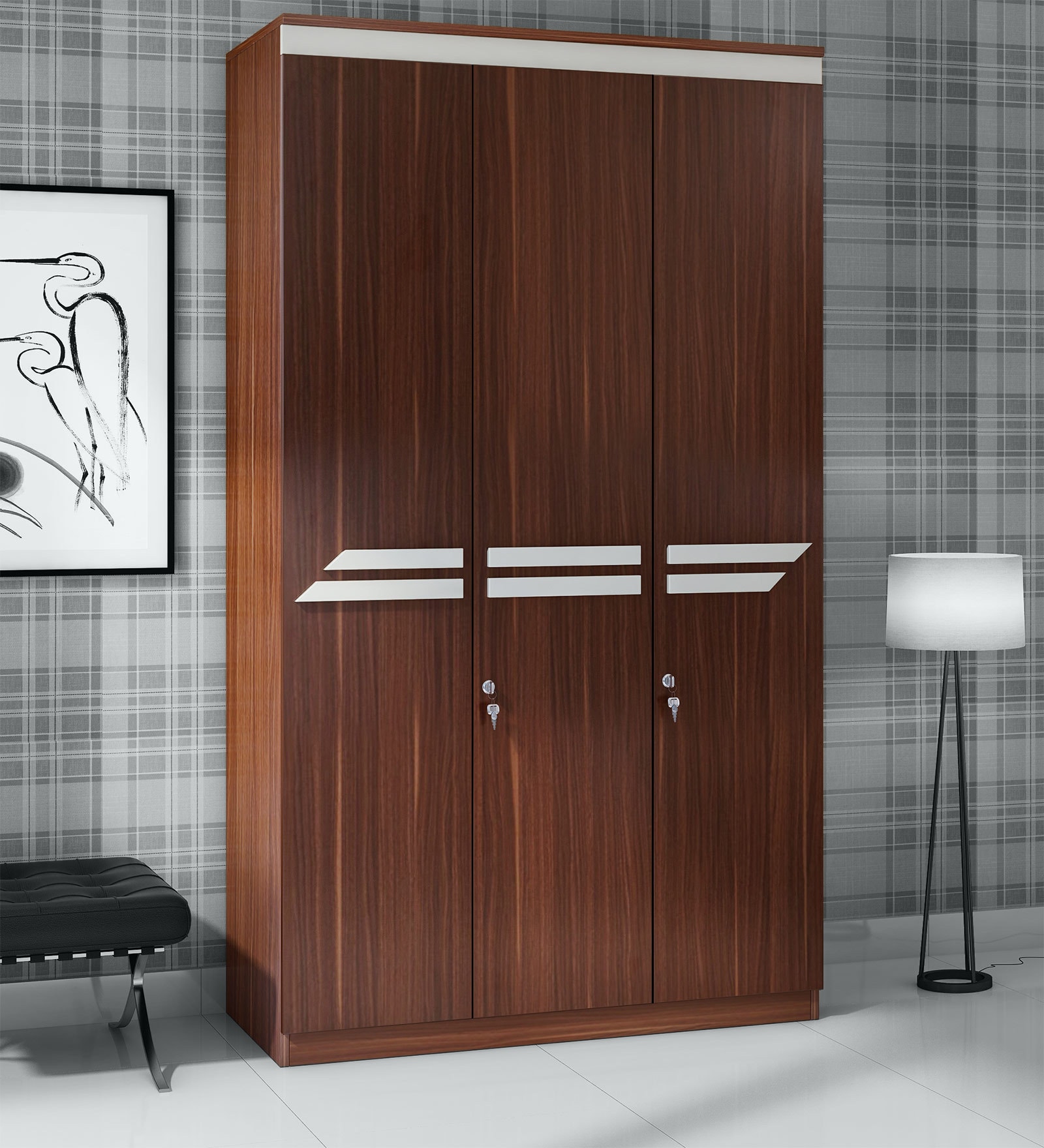 Pristina 3 Door Wardrobe in Walnut Finish