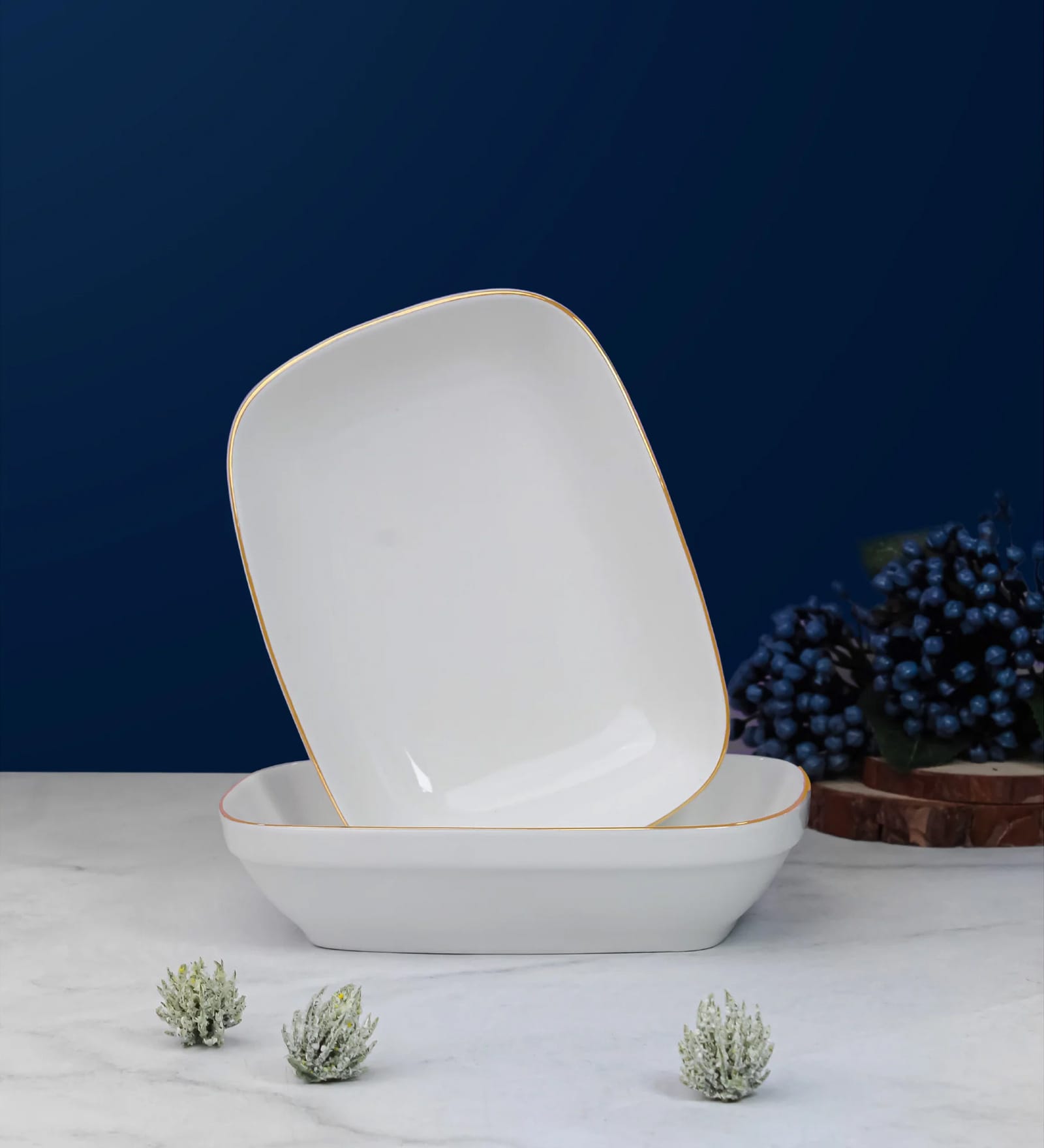 Pristine Gold rim Big Rectangle bowl 17cm Set of 2