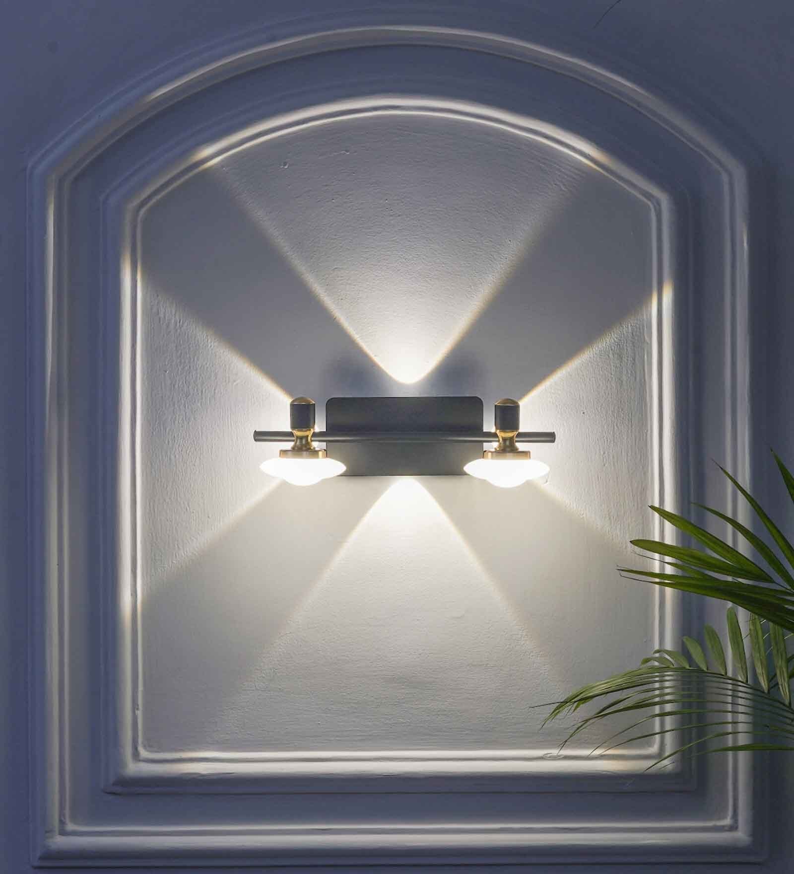 Prive 2 Light Flush Wall Picture Light In Black, Brass & Frosted White Finish