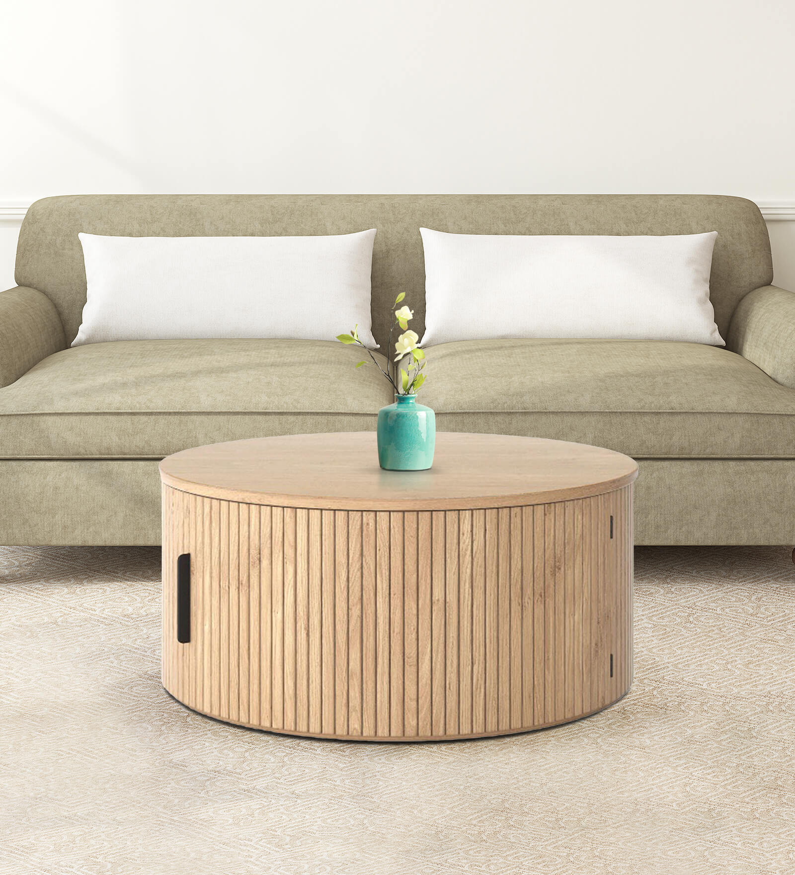 Swat Coffee Table With Storage In Natural Wood Finish