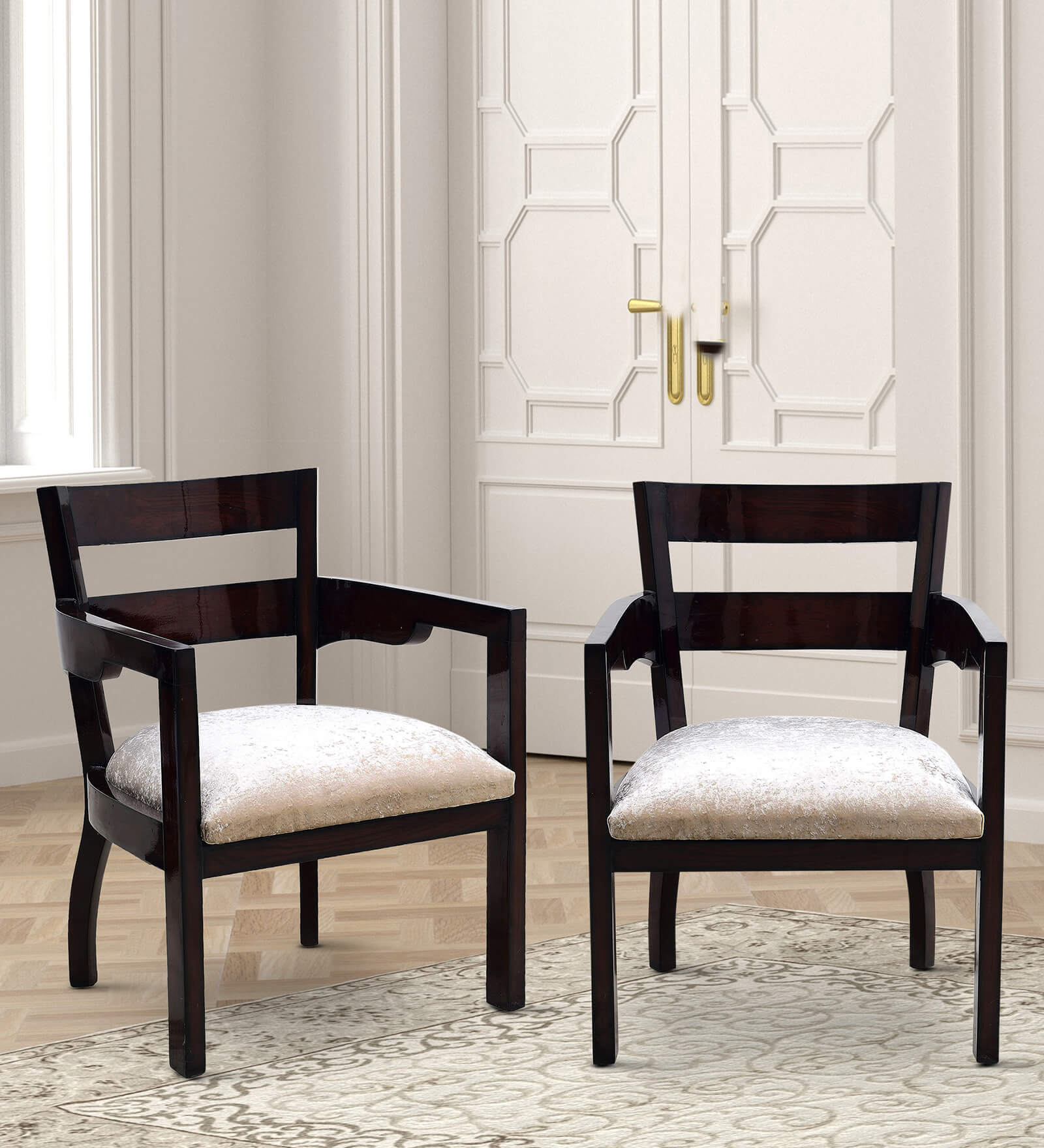 Projakto Teak Wood Arm Chair In Brown Finish (Set of 2)