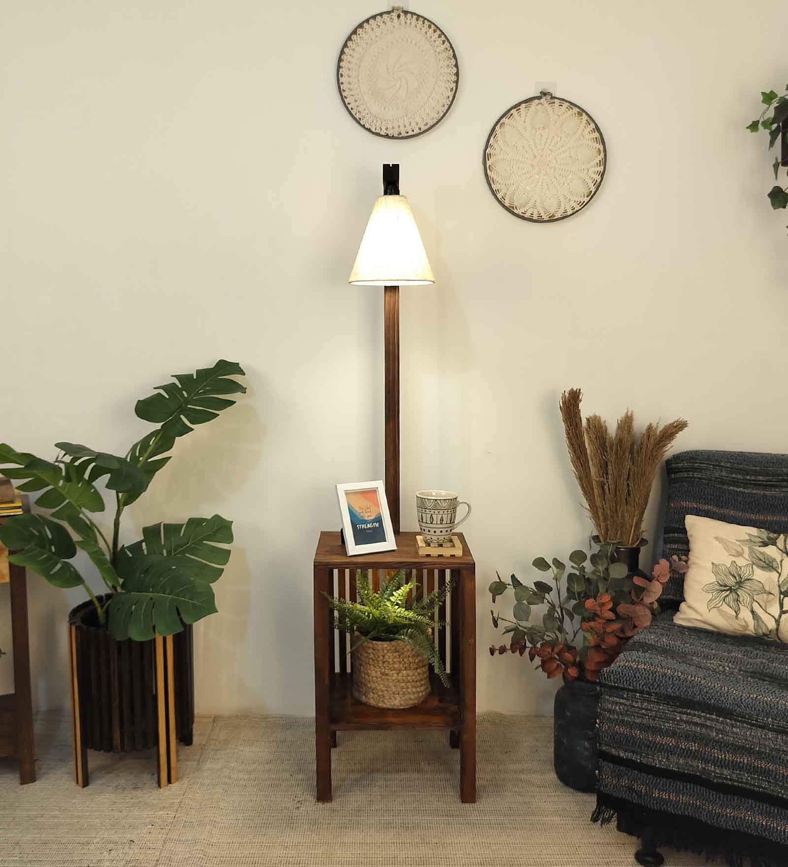 Prominence Brown Wooden Shelf Floor Lamp with brown base