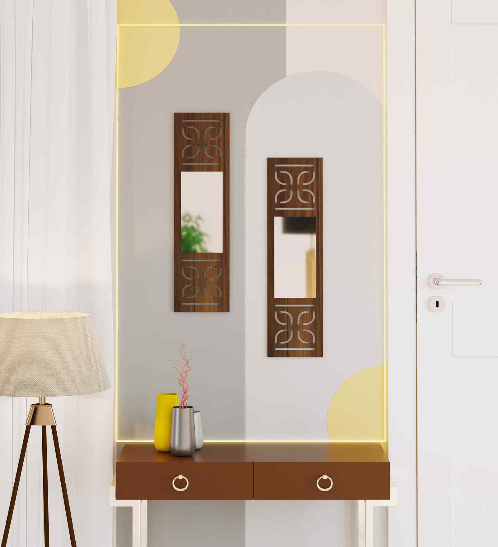 Promys Set of Two Wall Mirror Brown Maple