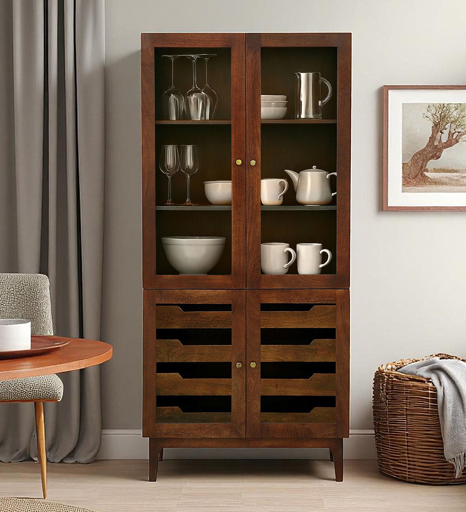 Proton Mango Wood Crockery Cabinet In Tubbaq finish